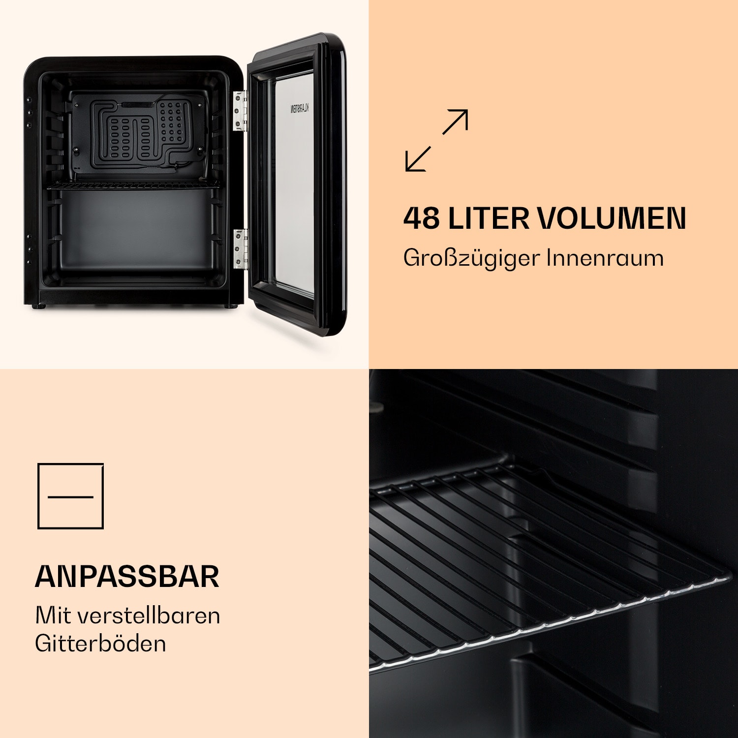 PopLife Getränkekühler Kühlschrank 0-10°C Retro-Design 48 Ltr | Schwarz