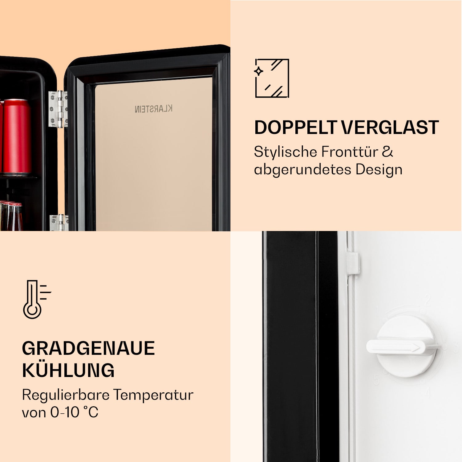 PopLife Getränkekühler Kühlschrank 0-10°C Retro-Design 48 Ltr | Schwarz