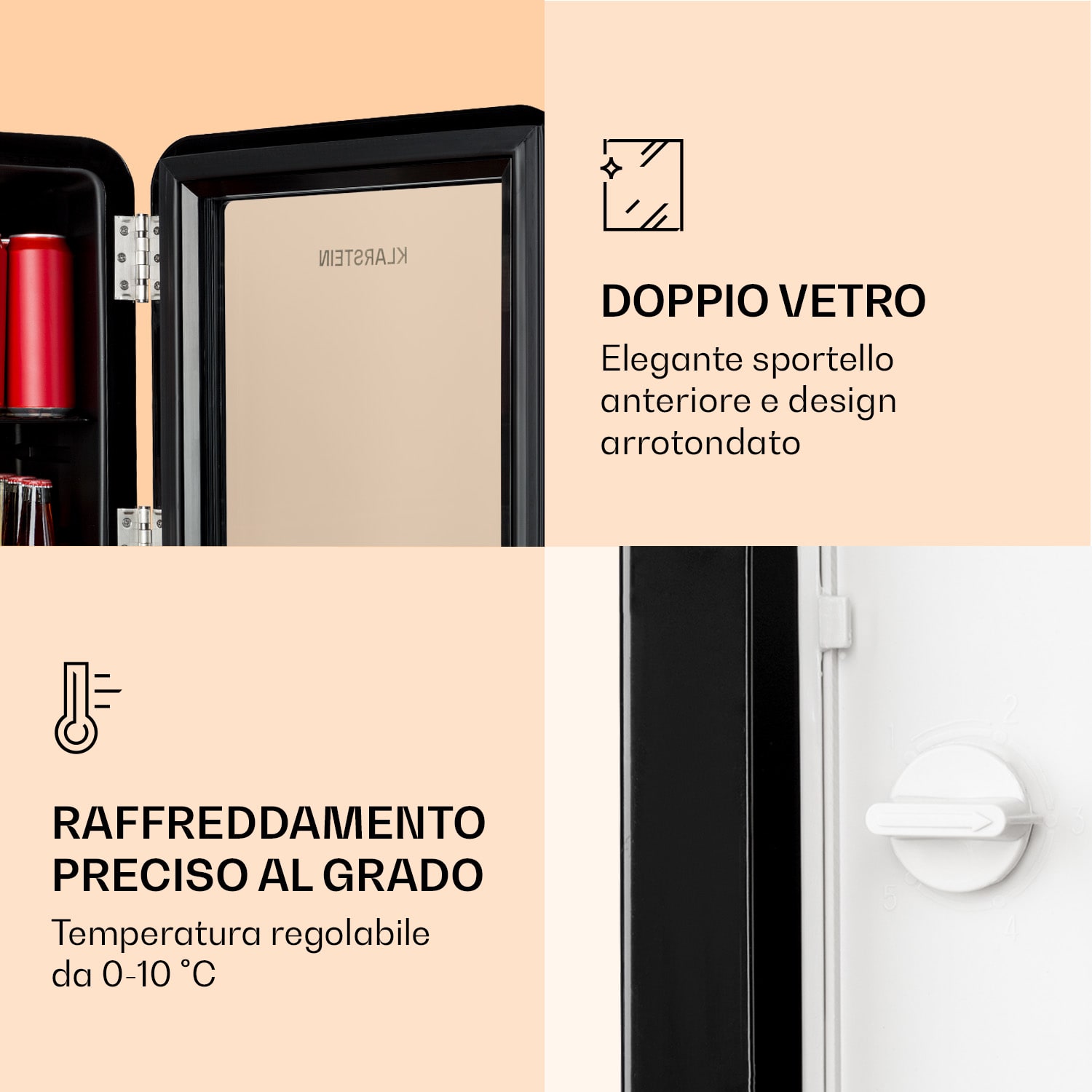 PopLife Nevera para bebidas de 0 a 10 °C diseño retro 48 L | Negro