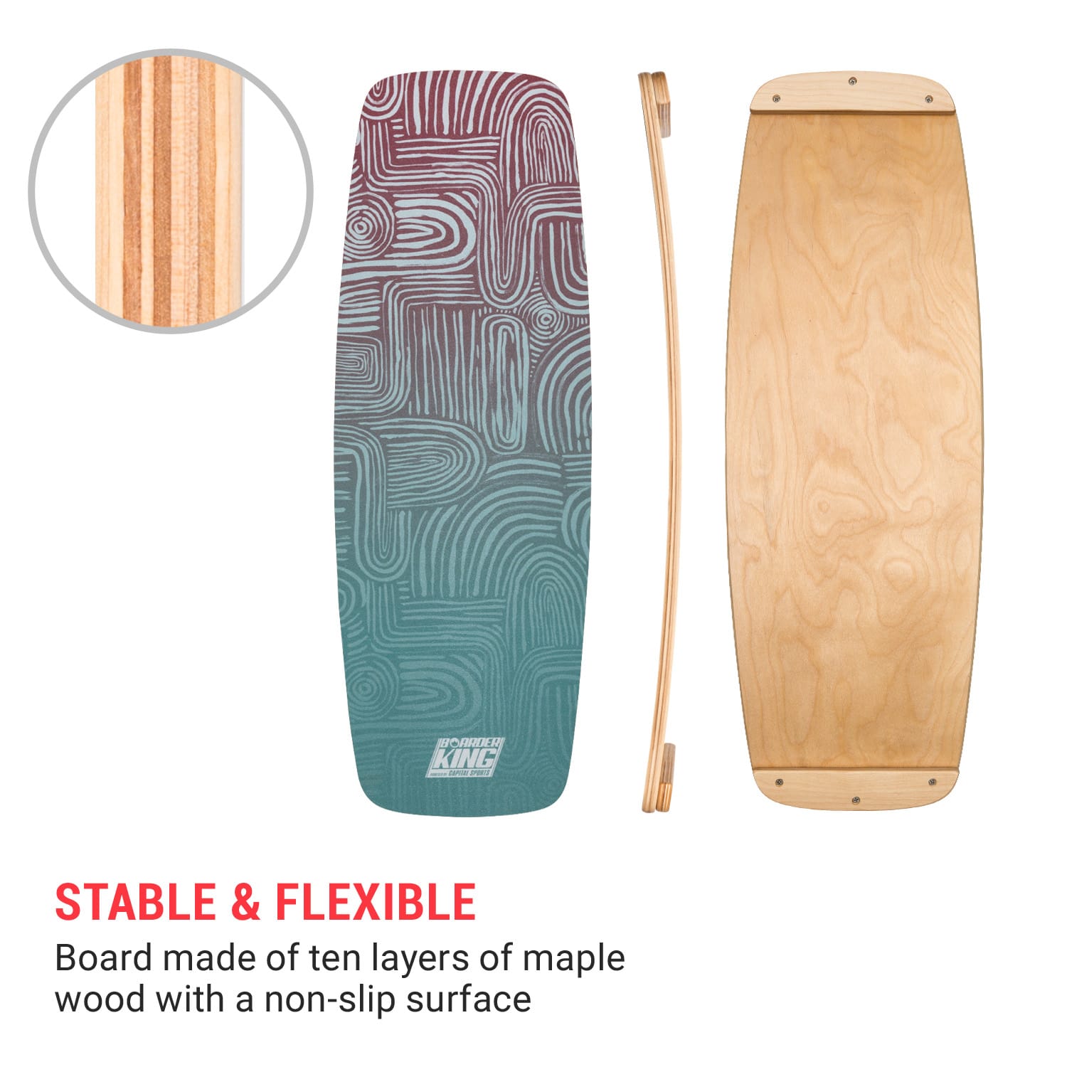 Indoorboard Curved, egyensúlyozó deszka, alátét, henger, fa/parafa 