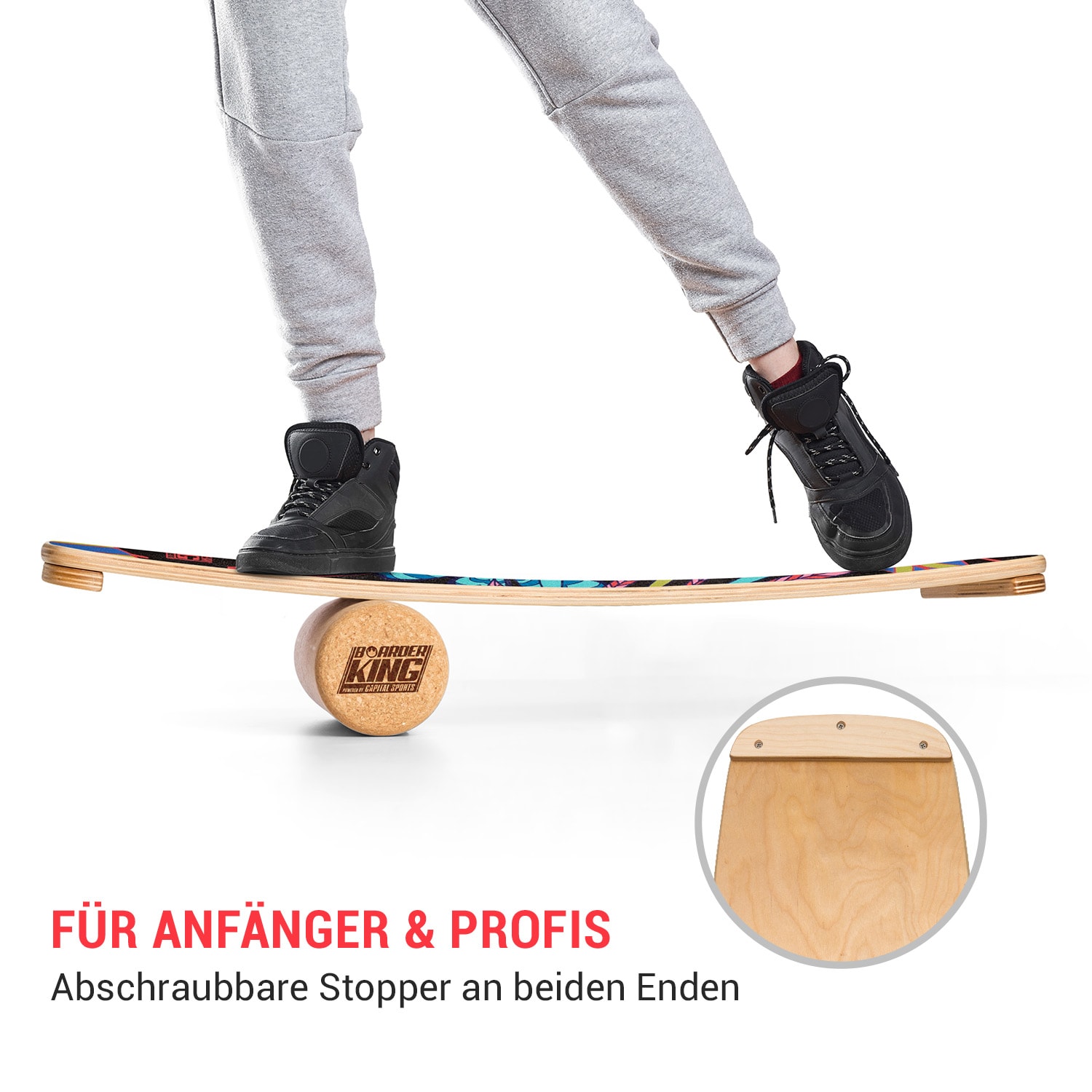 Indoorboard Curved Balance Board + Matte + Rolle Holz / Kork Expressionist