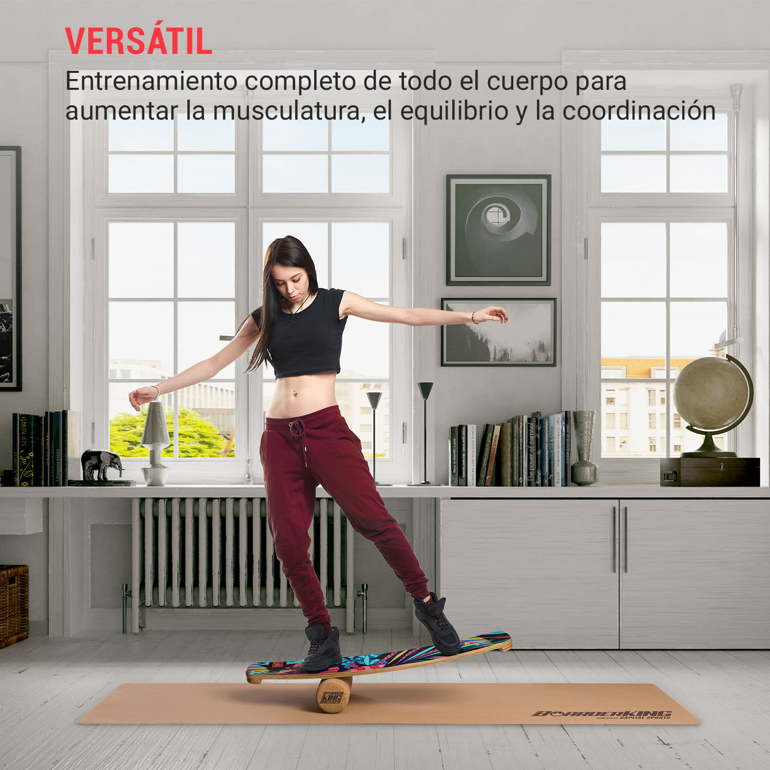Tabla de equilibrio curva para interiores + esterilla + Rollo de madera / corcho Expressionist