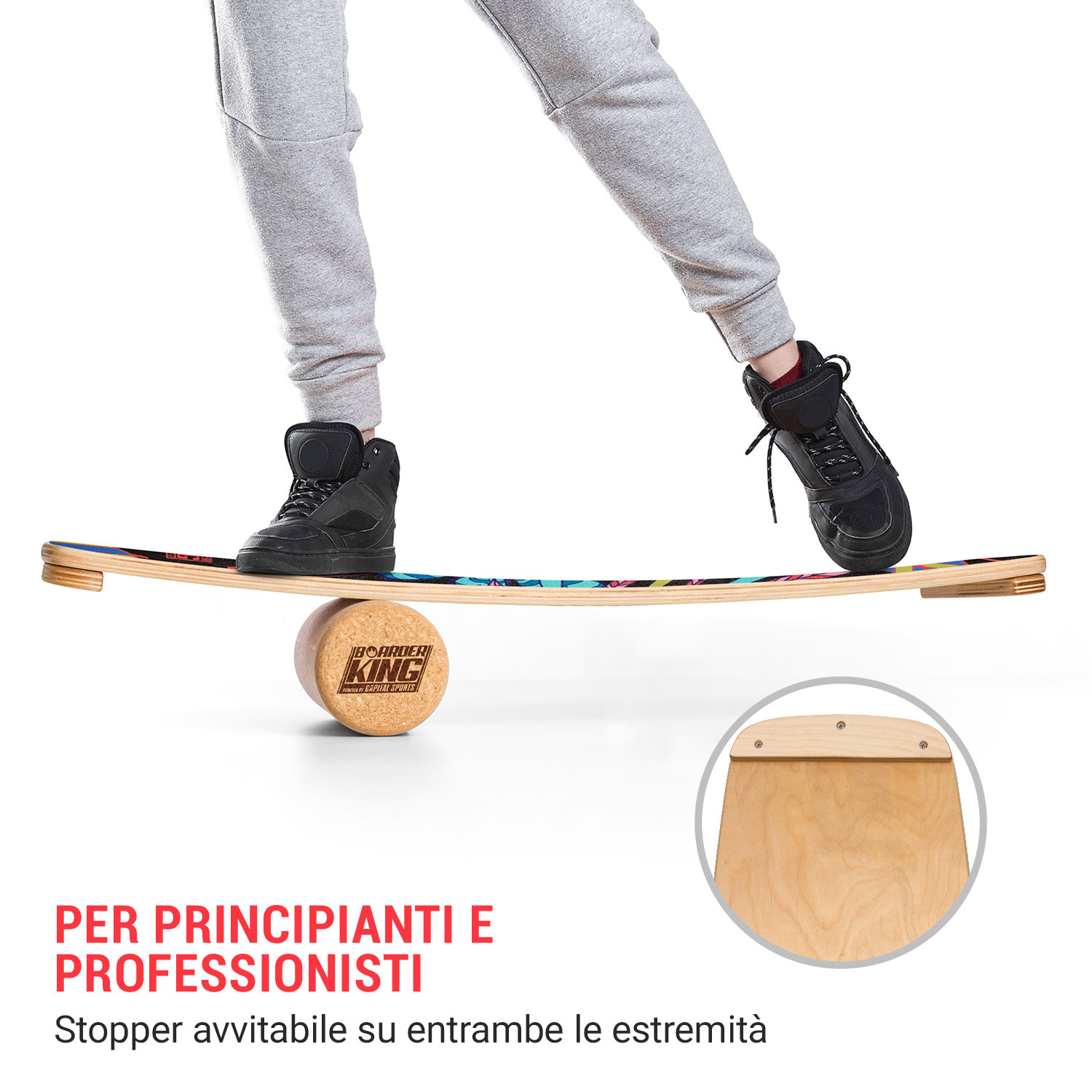 Indoorboard Curved, Balance board + tappetino + rullo, legno/sughero Expressionist