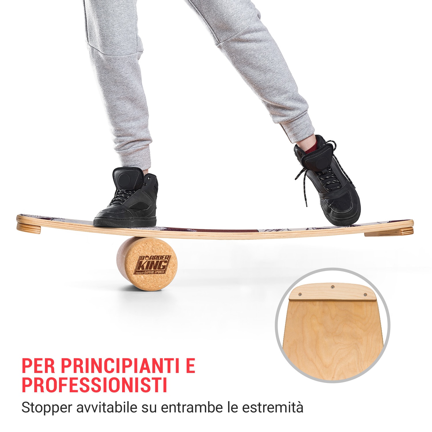 Indoorboard Curved, Balance board + tappetino + rullo, legno/sughero Floral