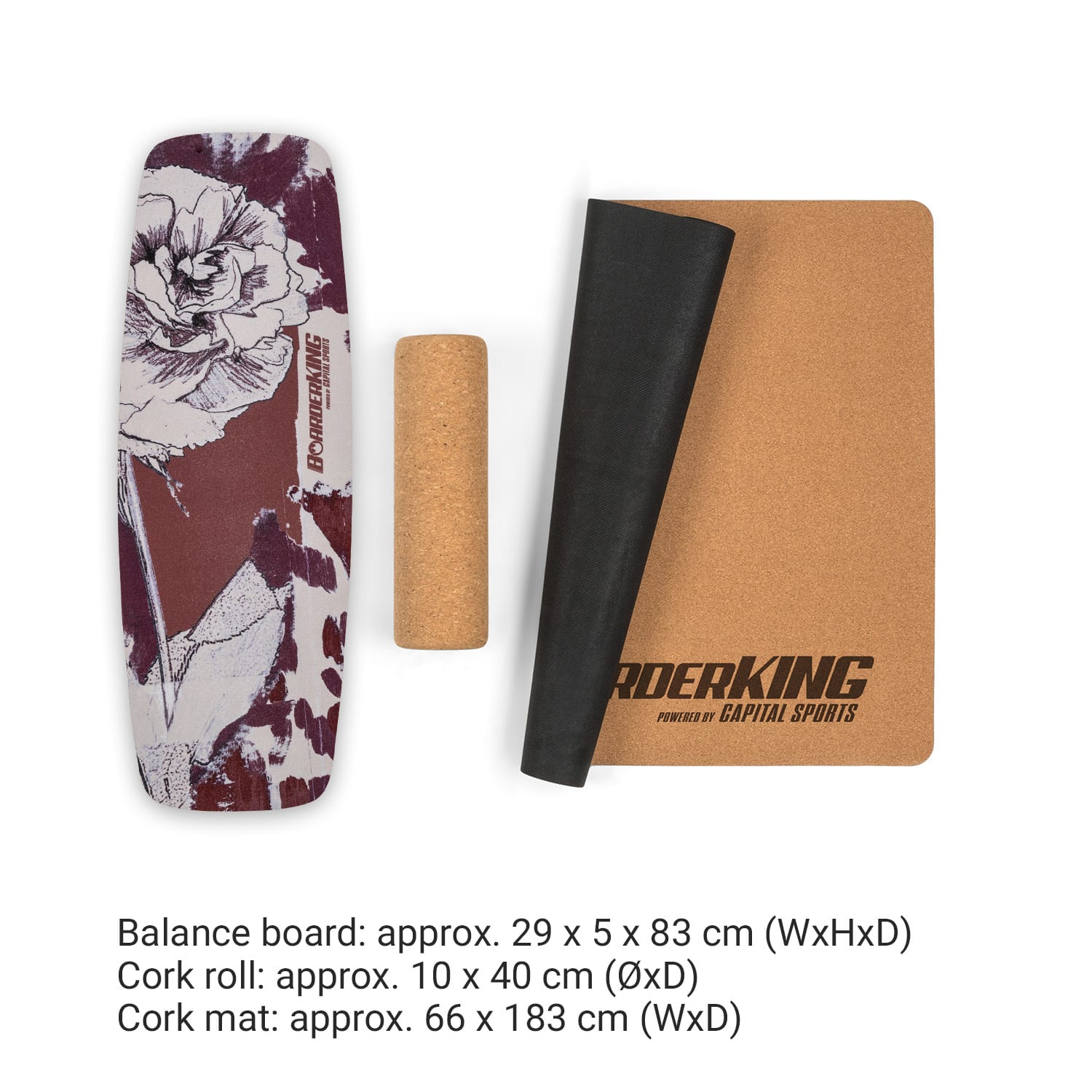 Indoorboard Curved, дъска за баланс, подложка, цилиндър, дърво / корк Floral