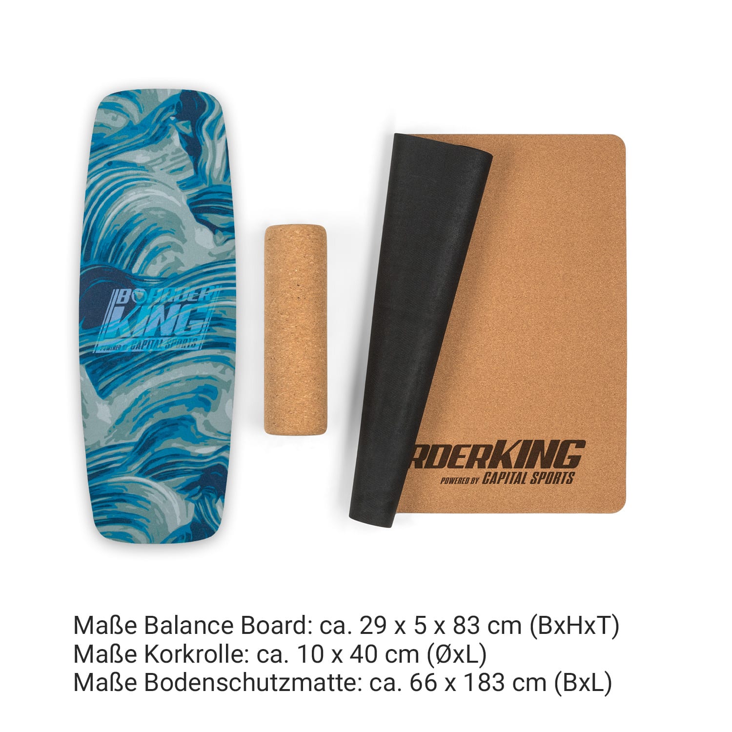 Indoorboard Curved Balance Board + Matte + Rolle Holz / Kork 