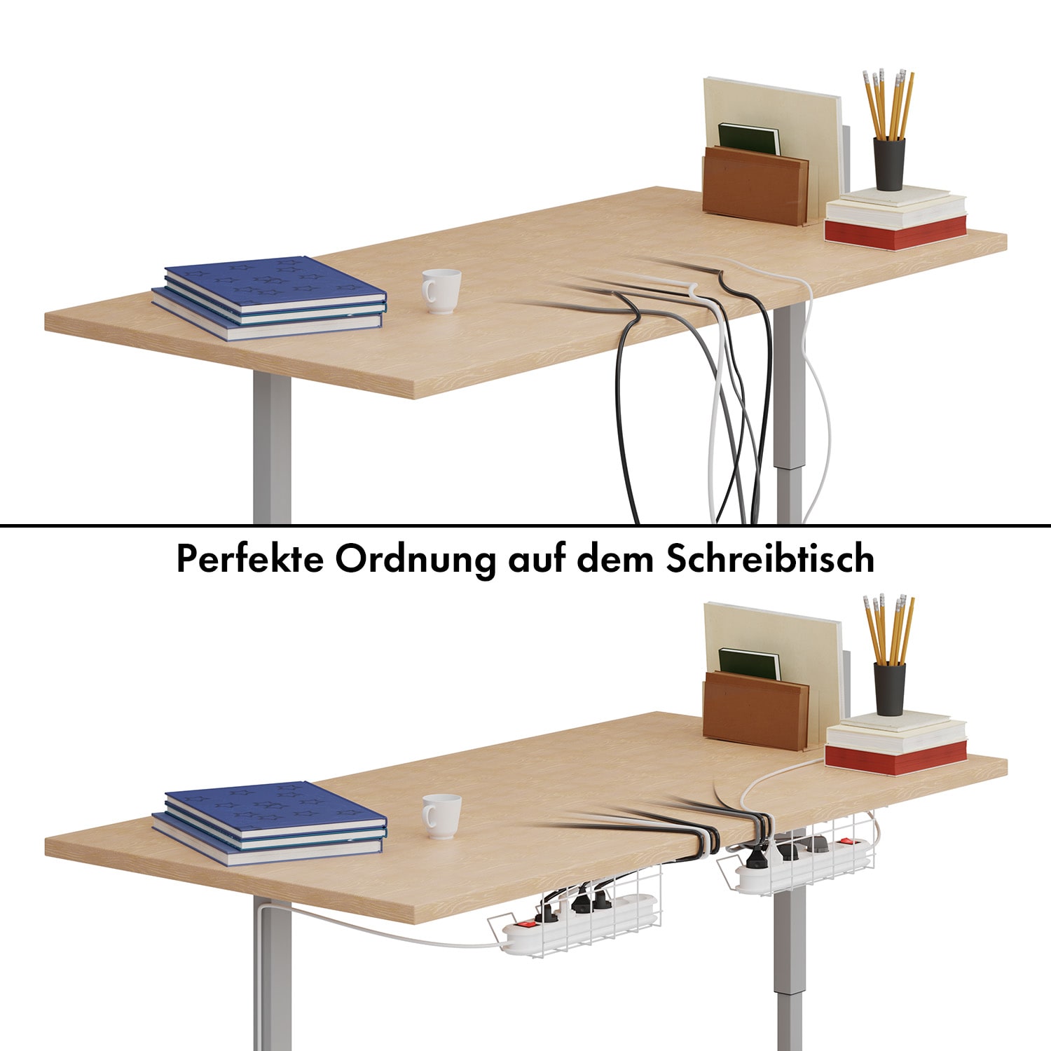Darwin Drahtkorb für Steckdosenleisten für Schreibtische ohne Klammern | Weiß