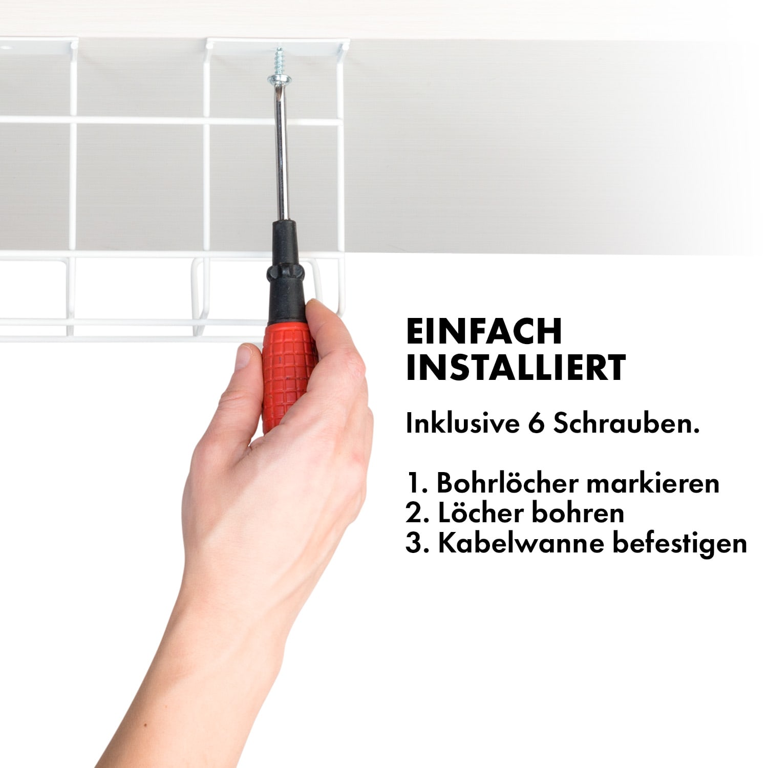 Darwin Drahtkorb für Steckdosenleisten für Schreibtische ohne Klammern | Weiß