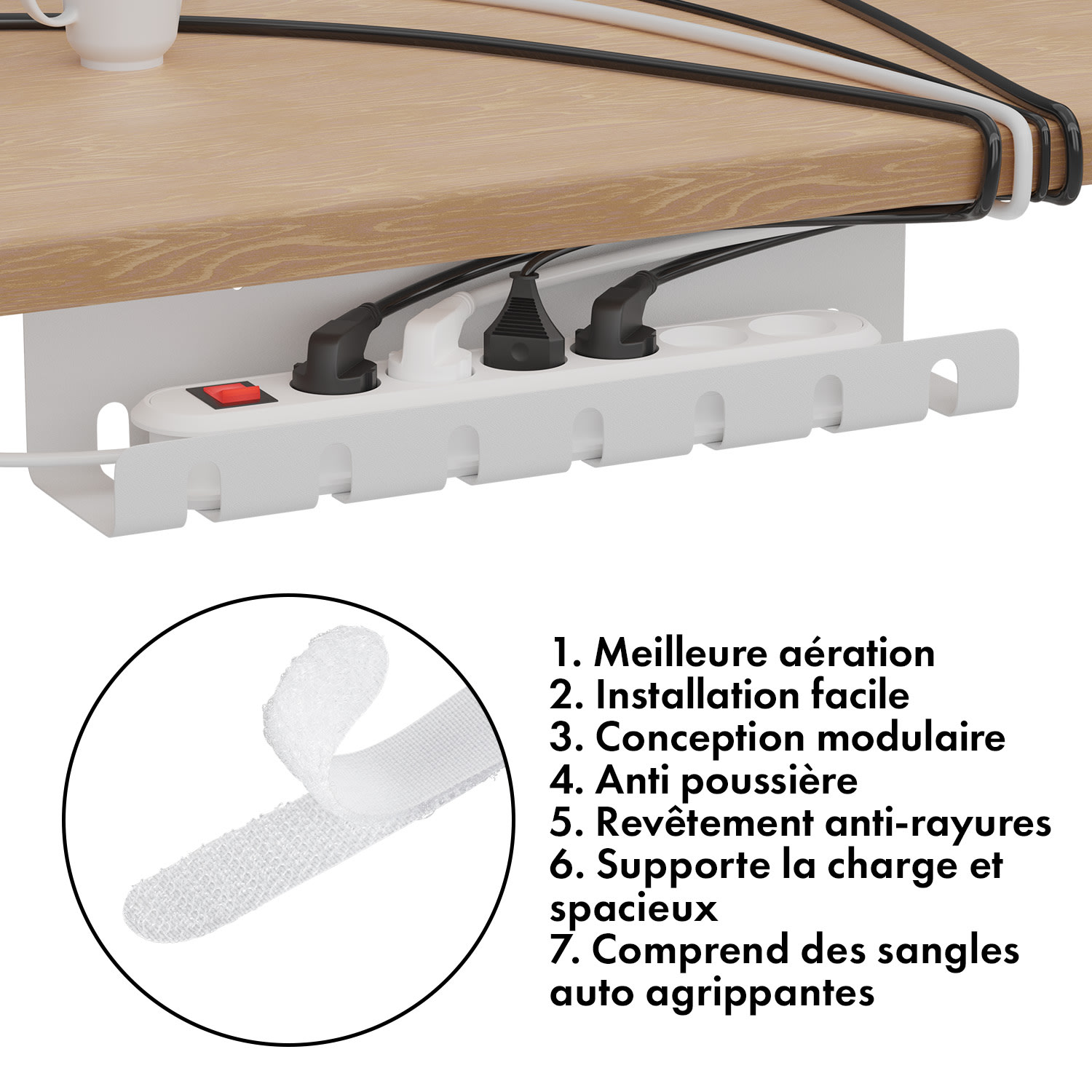 Tacora chemin de câbles pour bloc multiprise de bureau  Blanc