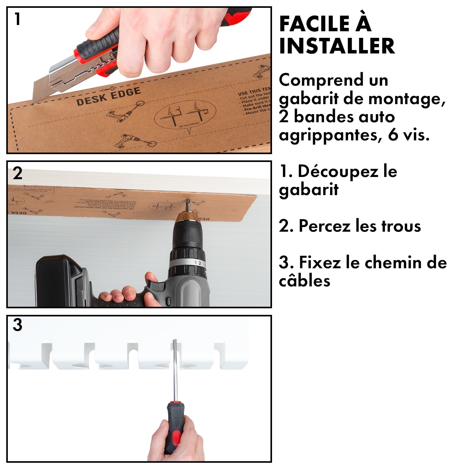 Tacora chemin de câbles pour bloc multiprise de bureau  Blanc