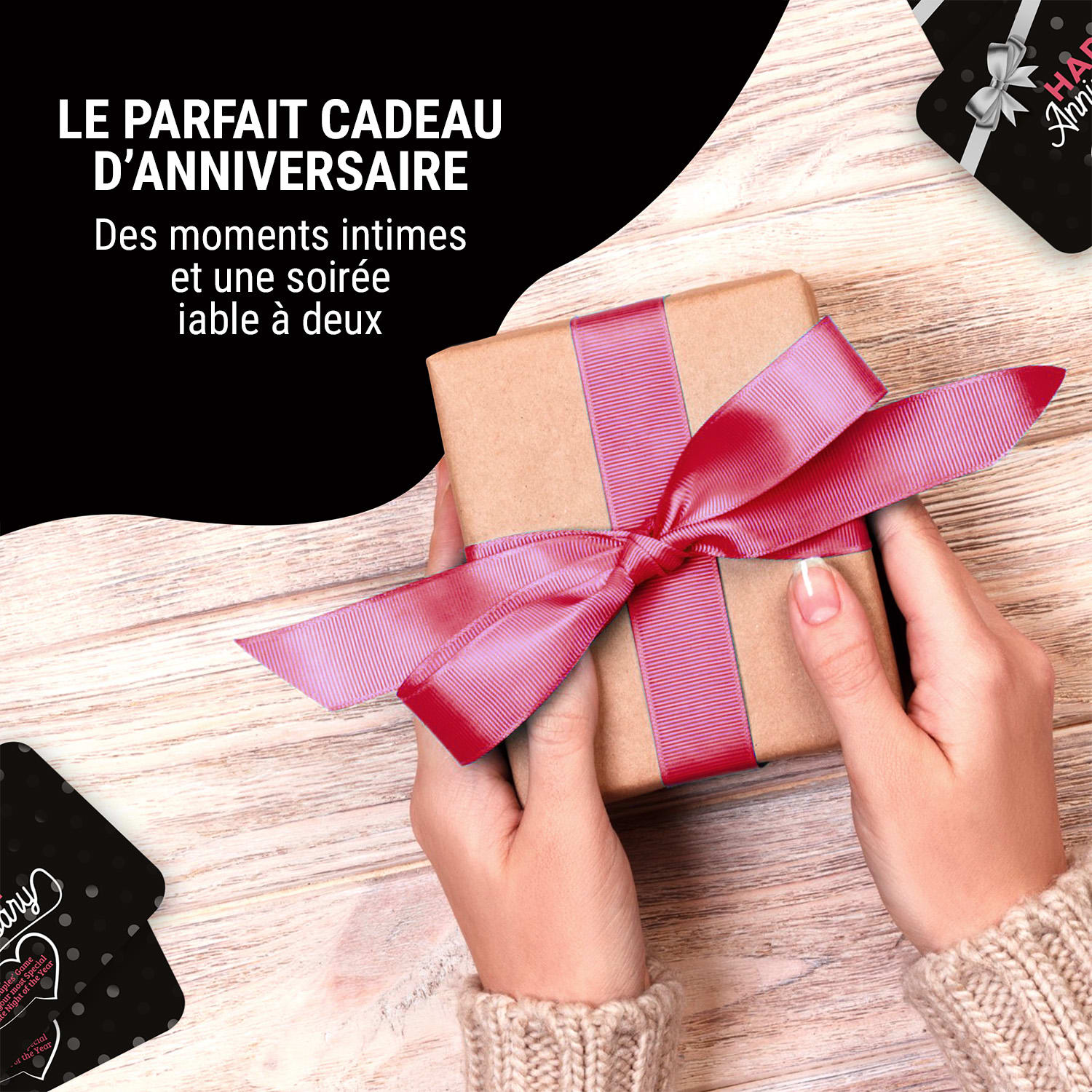 Jeu de cartes Happy Anniversary Black Edition pour les couples 110 questions boîte cadeau 