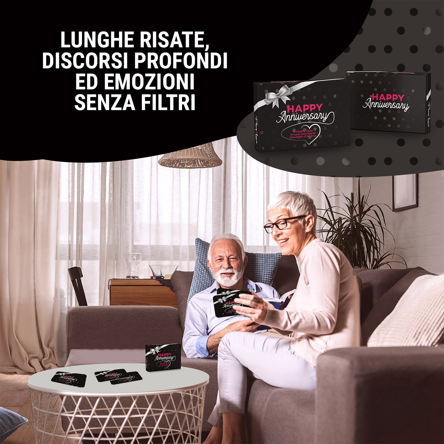 Happy Anniversary Black Edition - Gioco di carte per coppie, 110 domande, in confezione regalo 