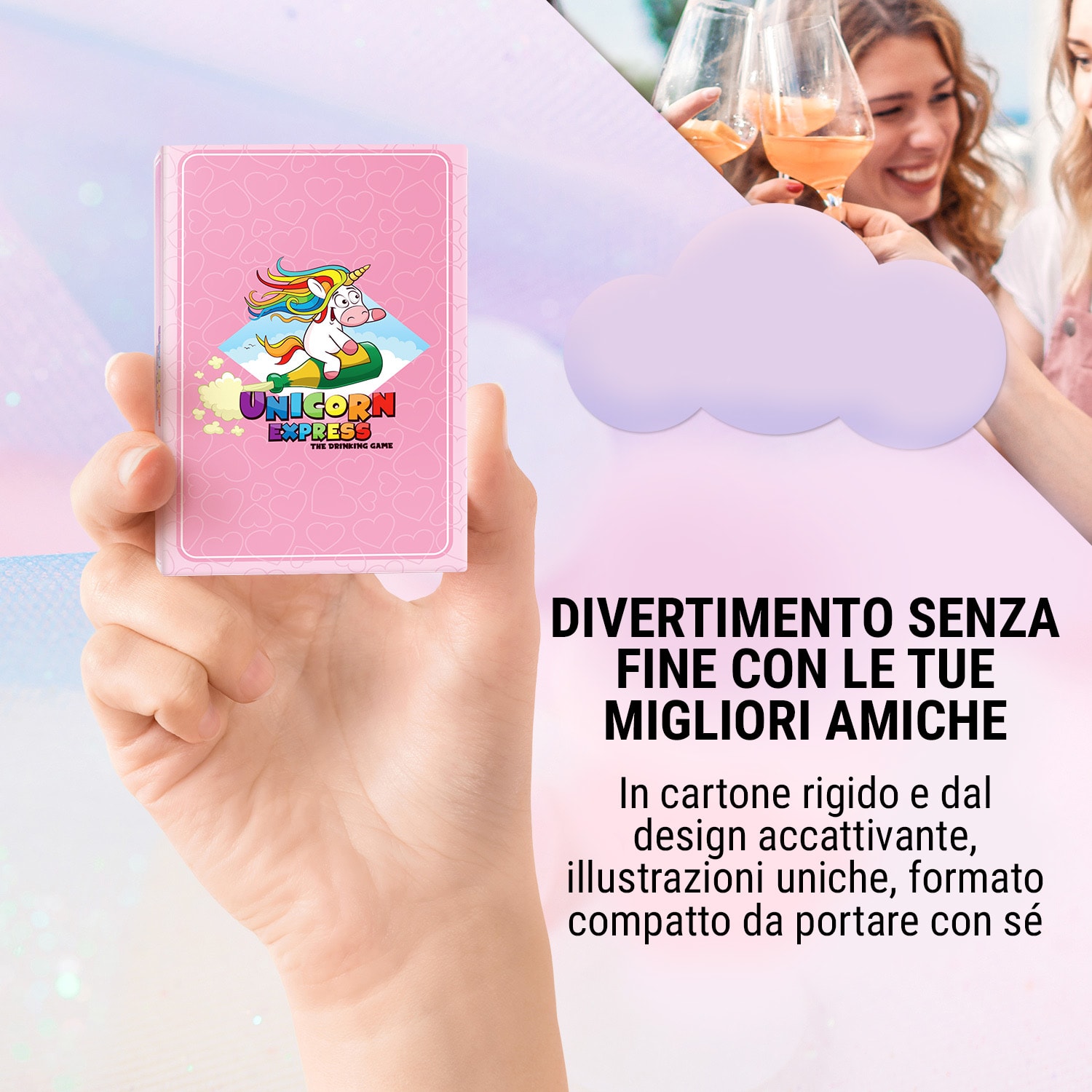 Unicorn Express - Gioco per feste, per serate tra ragazze, 55 carte 