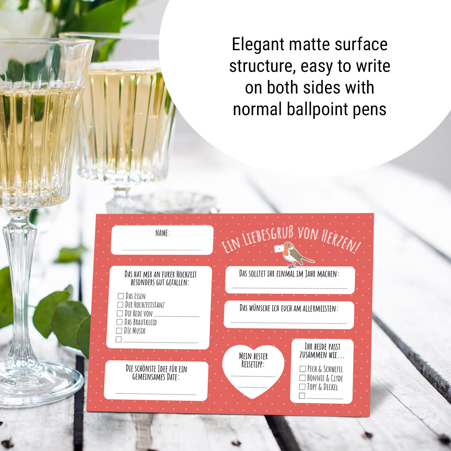 Ein Liebesgruß von Herzen/Wprost z serca, kartki z życzeniami ślubnymi, 50 szt., A6, 300 g/m², język niemiecki 