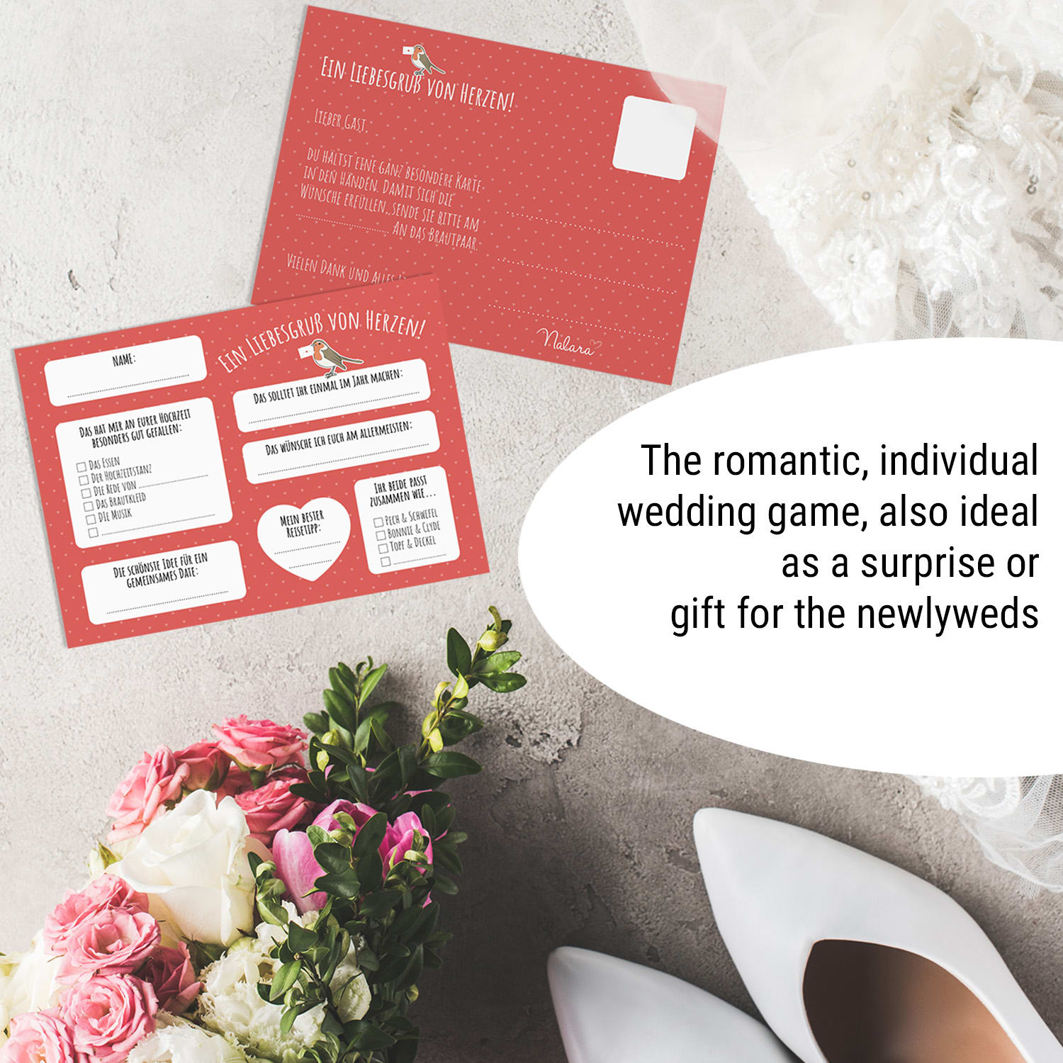 Ein Liebesgruß von Herzen/Wprost z serca, kartki z życzeniami ślubnymi, 50 szt., A6, 300 g/m², język niemiecki 