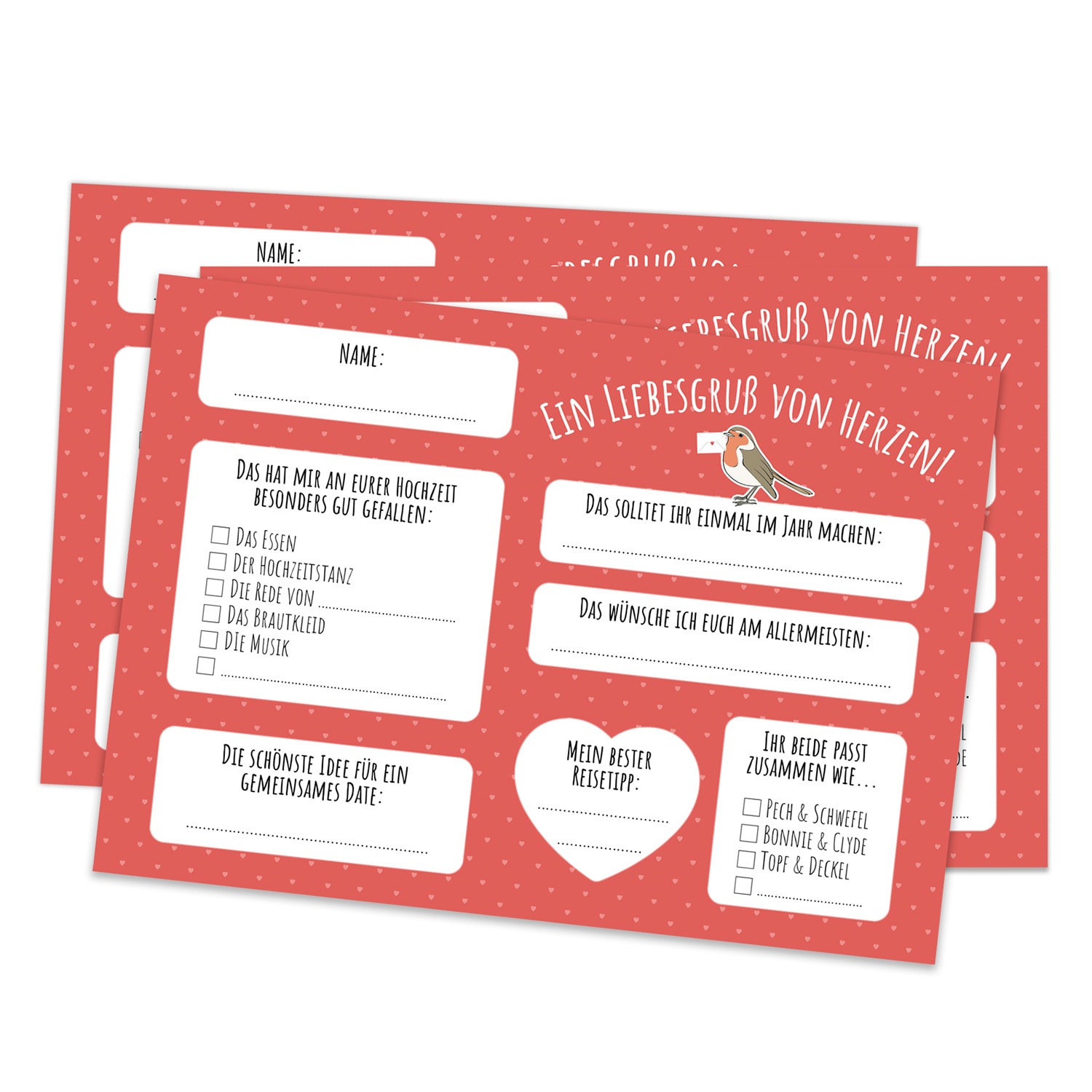 Ein Liebesgruß von Herzen/Wprost z serca, kartki z życzeniami ślubnymi, 50 szt., A6, 300 g/m², język niemiecki 