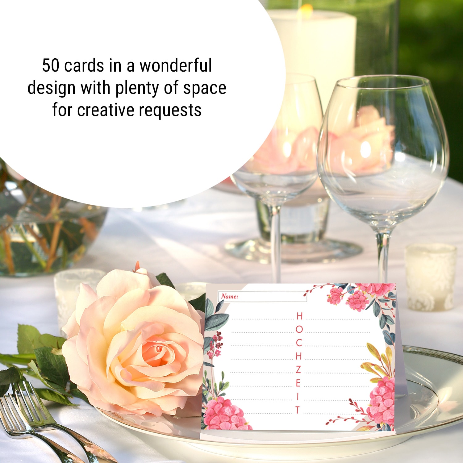 Svatební pohlednice s blahopřáním 50 ks. DIN A6 300g/m²  svatební dar 