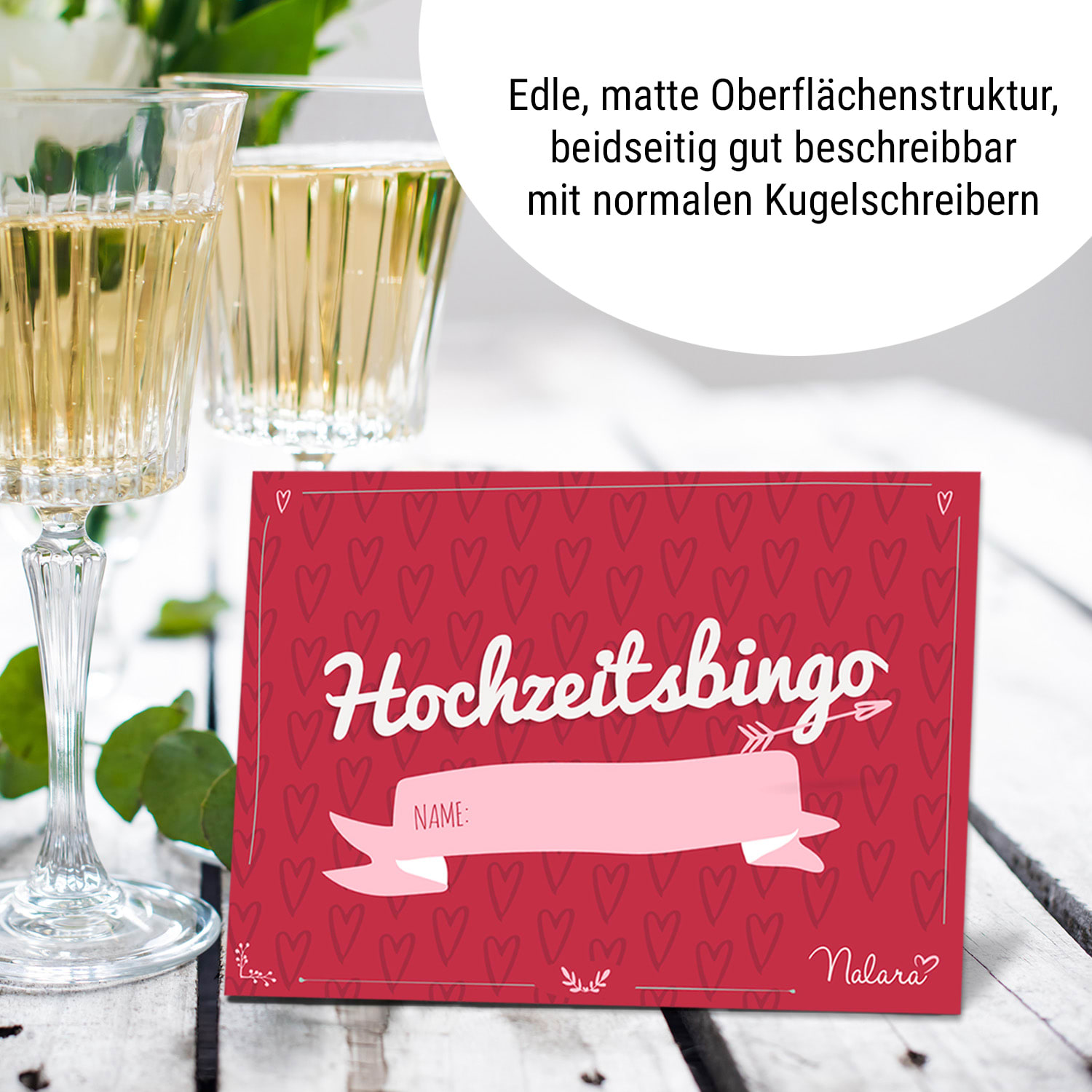 Hochzeitsbingo 16 Eigenschaftsfragen 50 St. DIN A5  Herzchen-Design 