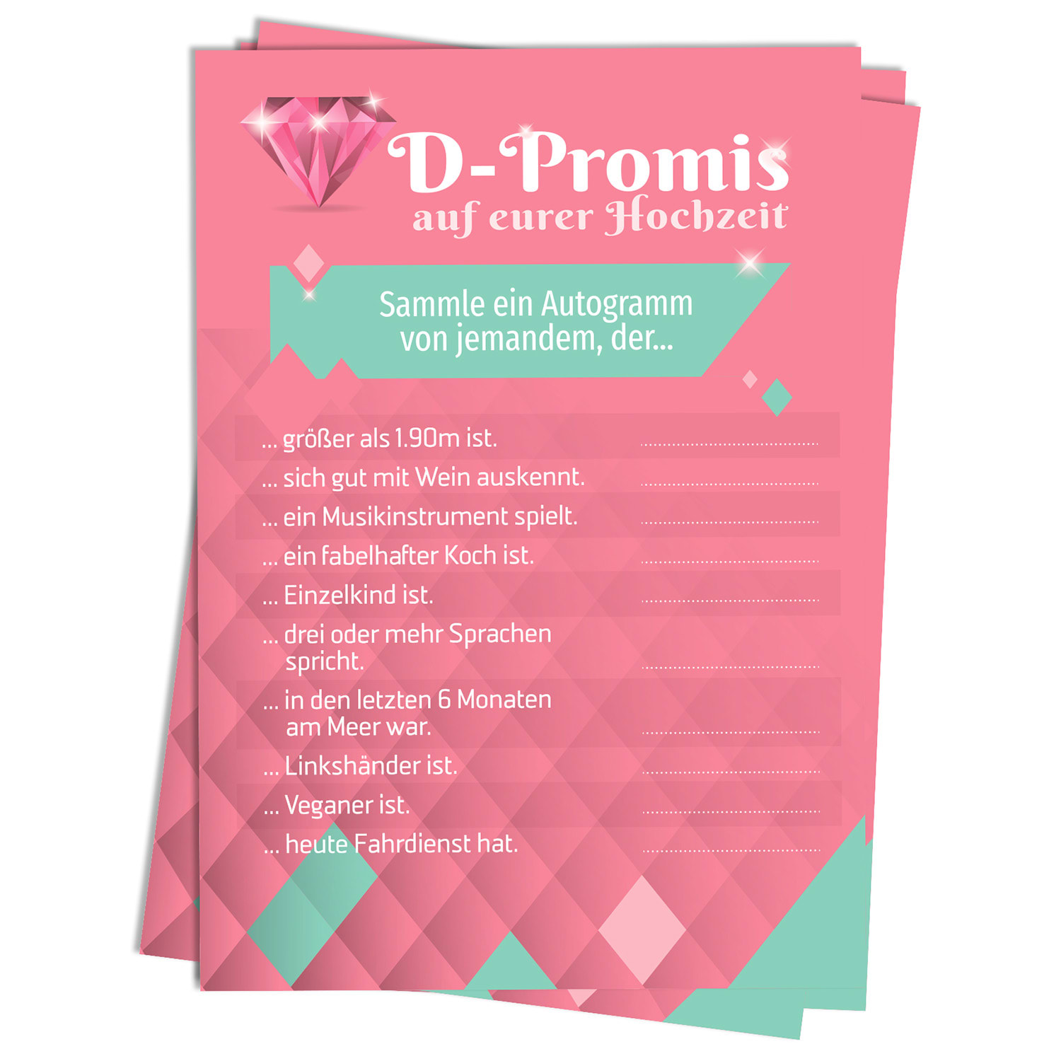 D Celebrity 10 otázok o vlastnostiach 50 ks.   Dizajn srdcaDIN A5 