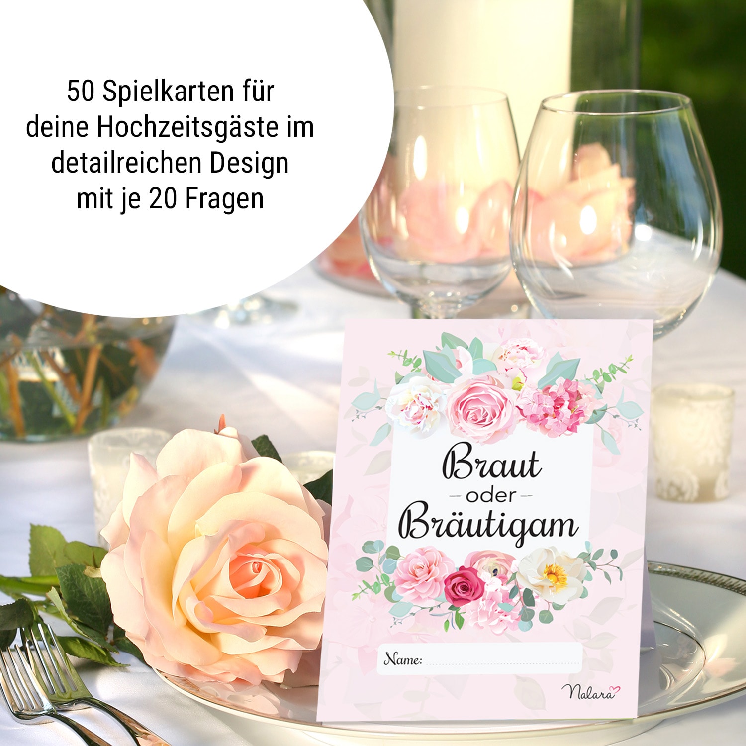 Braut oder Bräutigam Hochzeitsspiel Fragen übers Brautpaar 50 Stck. DIN A5 