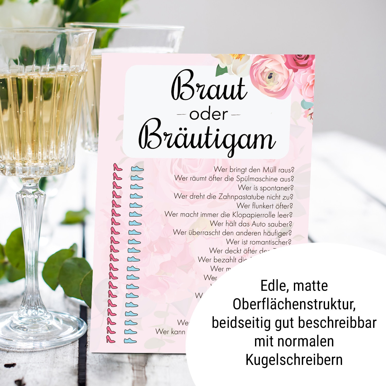 Braut oder Bräutigam Hochzeitsspiel Fragen übers Brautpaar 50 Stck. DIN A5 