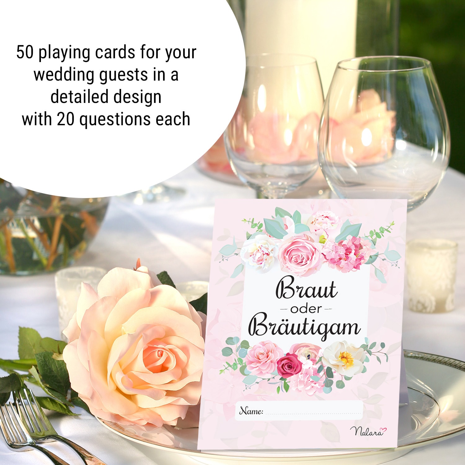 Svadobná hra Nevesta vs. Ženích Otázky o neveste a ženíchovi 50ks. DIN A5 