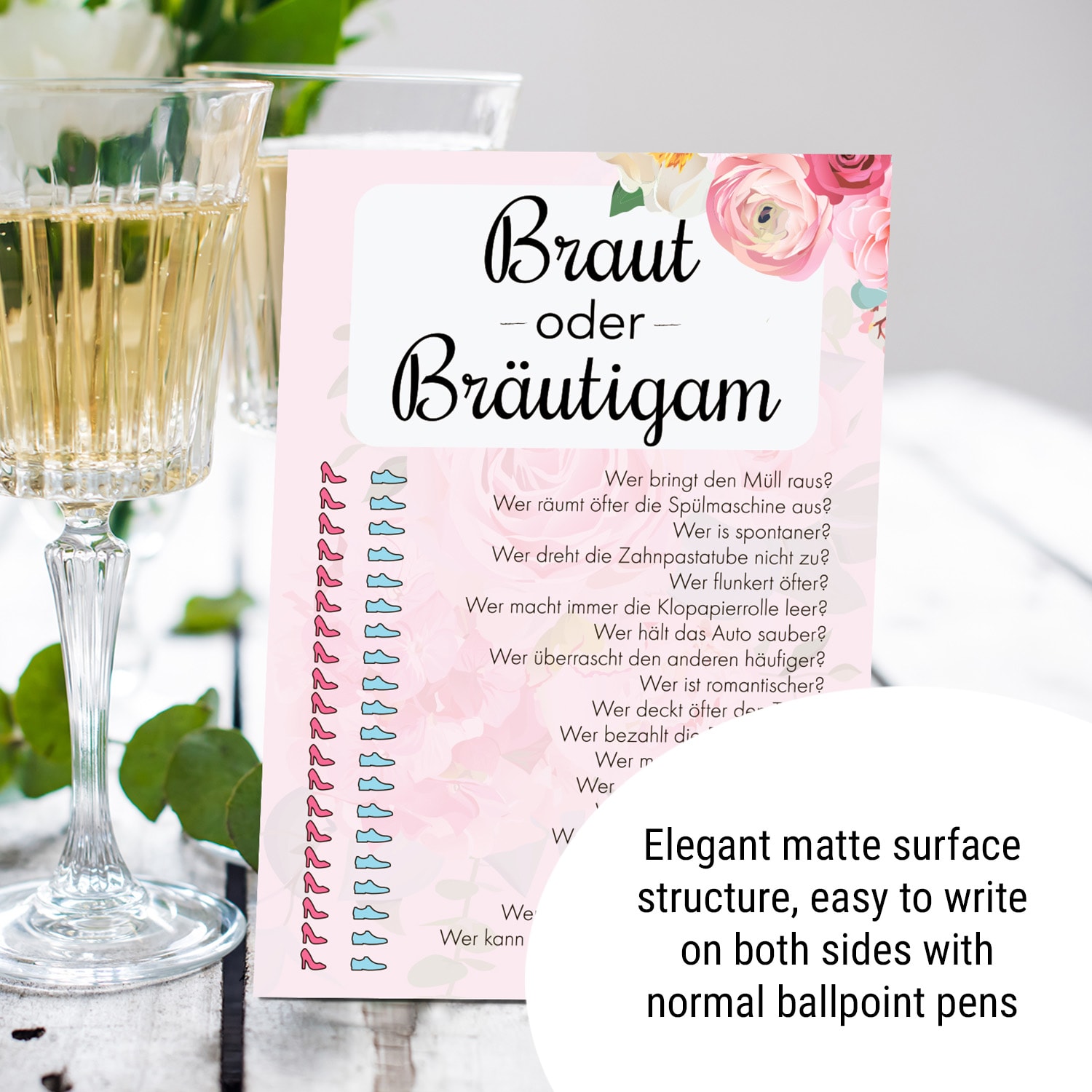 Svadobná hra Nevesta vs. Ženích Otázky o neveste a ženíchovi 50ks. DIN A5 