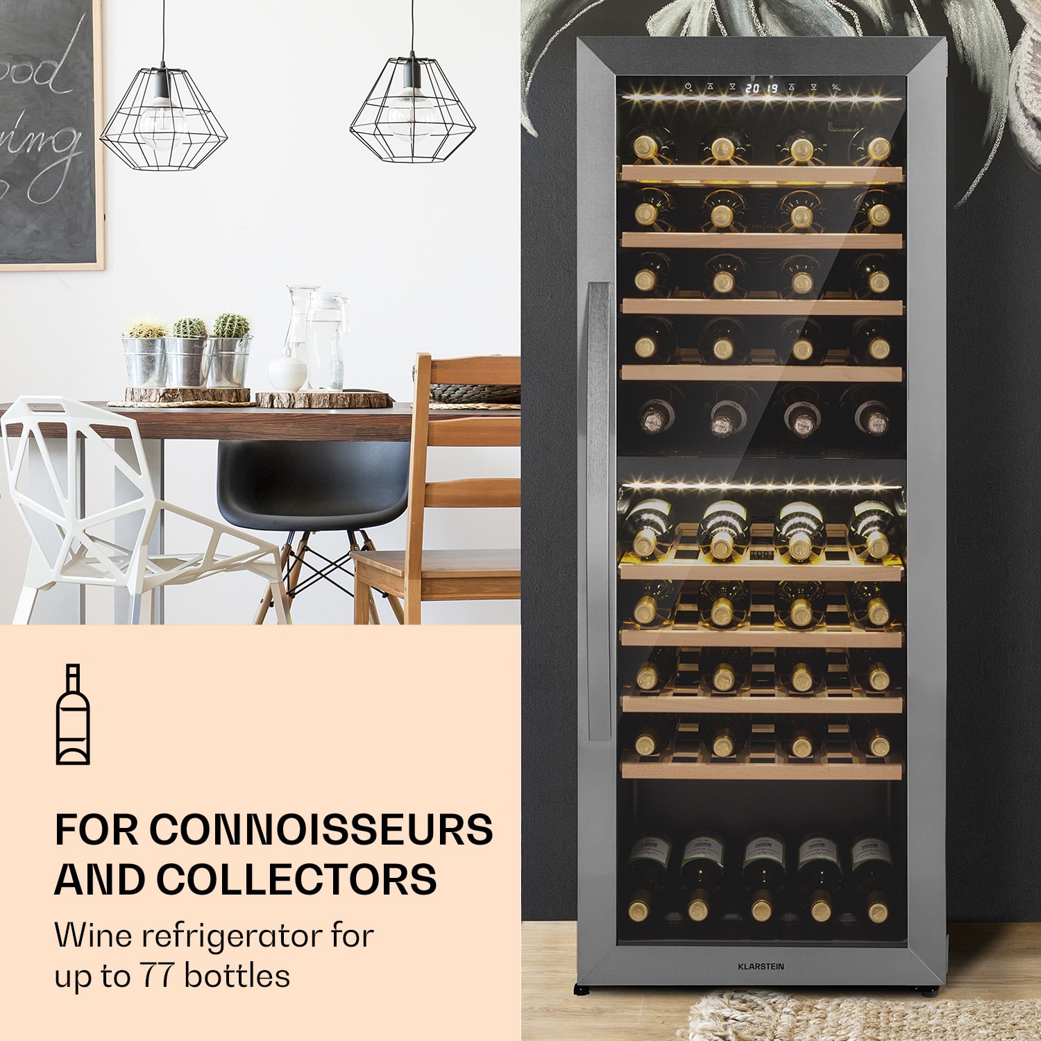 Vinamour 77 Duo, borhűtő, 191 liter, 5 - 20 °C, 2 zóna 77 palackok | 2 hűtőzóna | Rozsdamentes acél