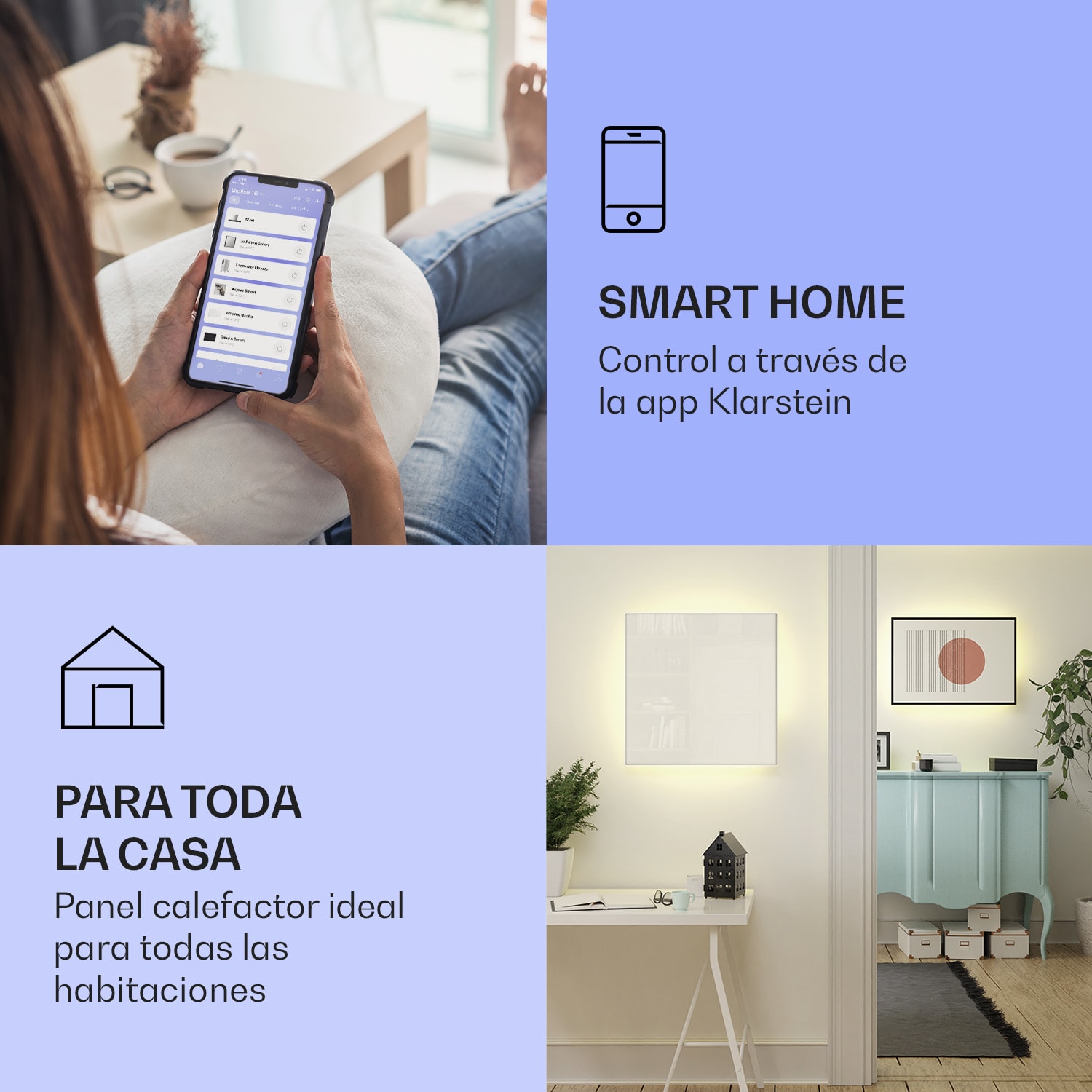 Mojave 500 calentador inteligente 2 en 1 Convector de infrarrojos 60 x 60 cm 500 W con luz RGB 500 W (60 x 60 cm) | Blanco