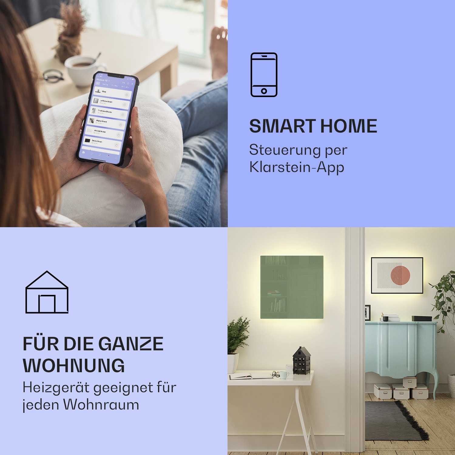 Mojave 500 smart 2-in-1 Heizgerät Infrarot Konvektor 60x60cm 500W RGB-Licht 500 W (60 x 60 cm) | Blattgrün