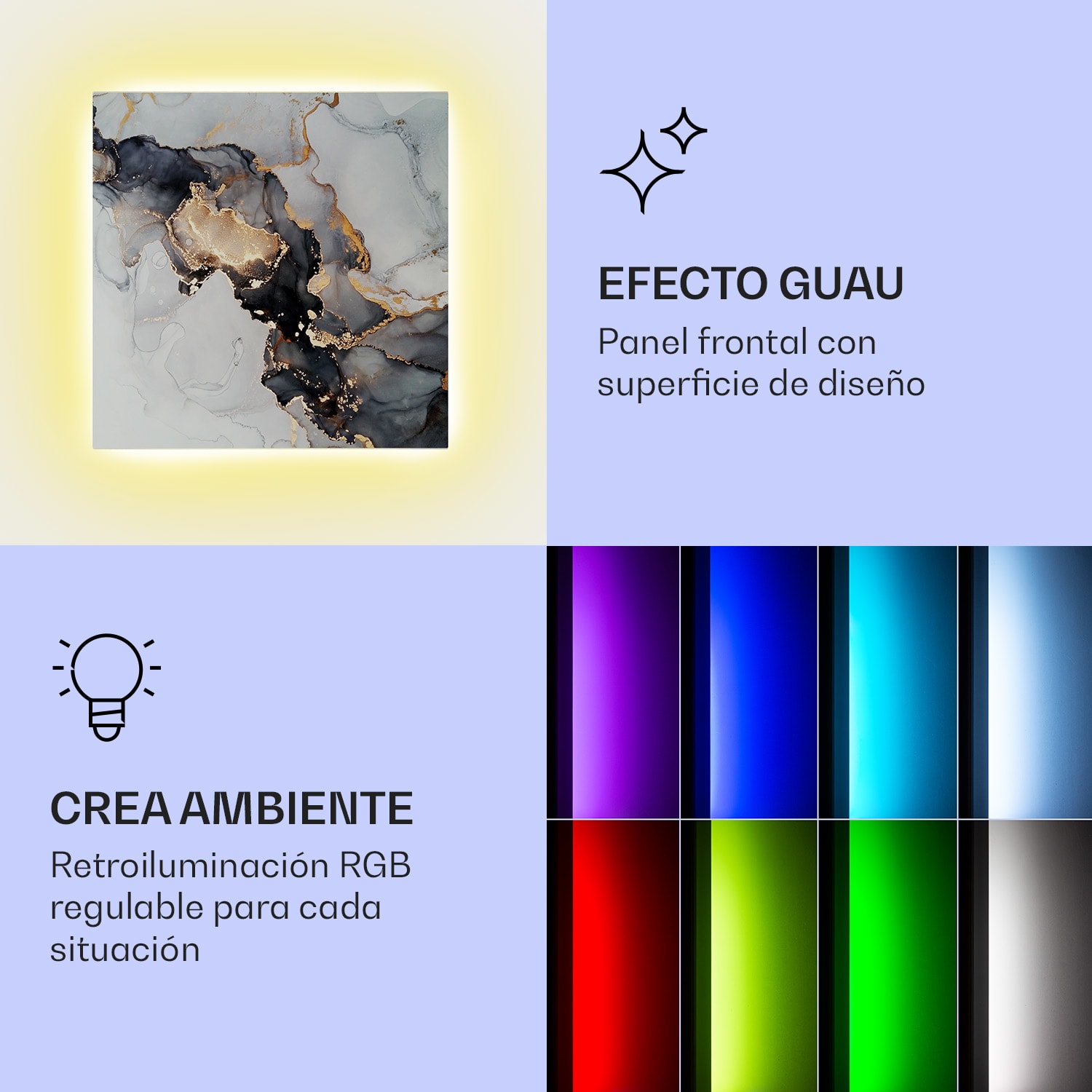 Mojave 500 calentador inteligente 2 en 1 Convector de infrarrojos 60 x 60 cm 500 W con luz RGB 