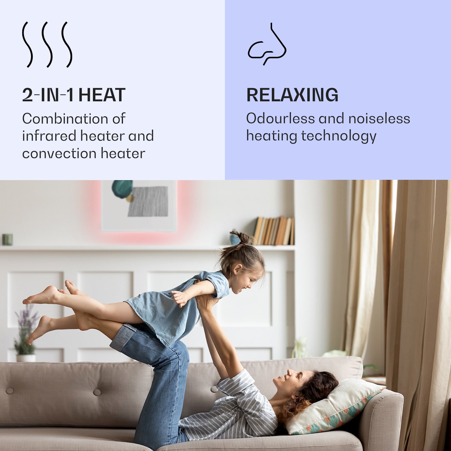 Mojave 500 smart 2 in 1 -lämmitin infrapuna konvektori 60 x 60 cm 500 W RGB-valo 500 W (60 x 60 cm) | abstrakti