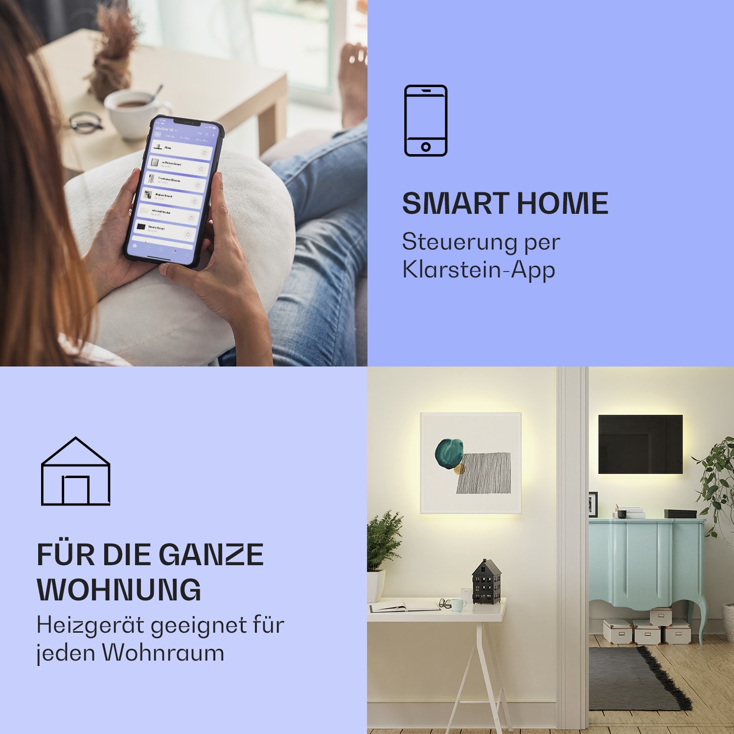 Mojave 750 smart 2-in-1 Heizgerät Infrarot Konvektor 85x60cm 750W RGB-Licht 750 W (60 x 85 cm) | Schwarz