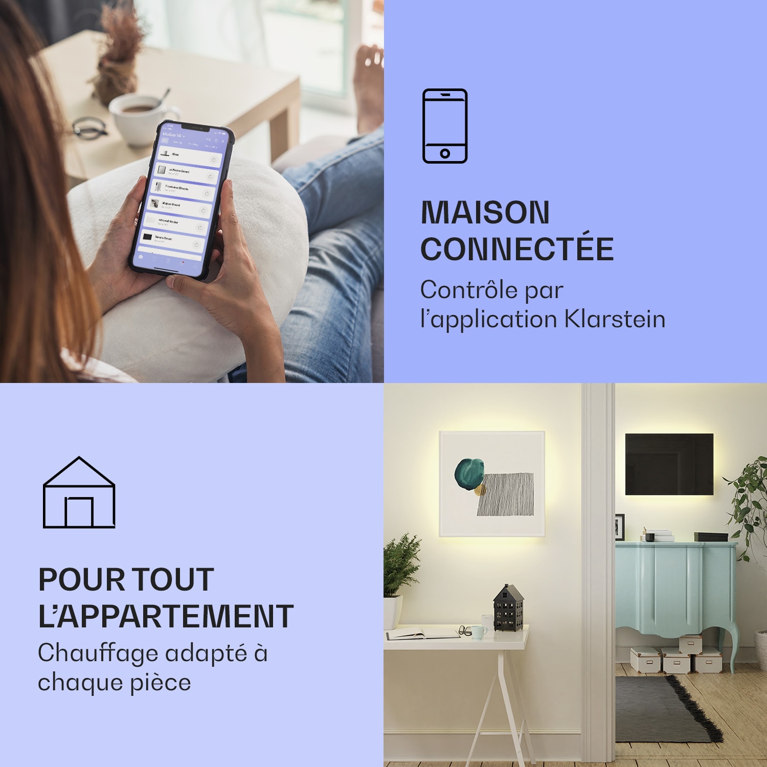 Mojave 750 smart Radiateur 2 en 1 convecteur infrarouge 85x60cm 750W lumière RVB 750 W (60 x 85 cm) | Noir