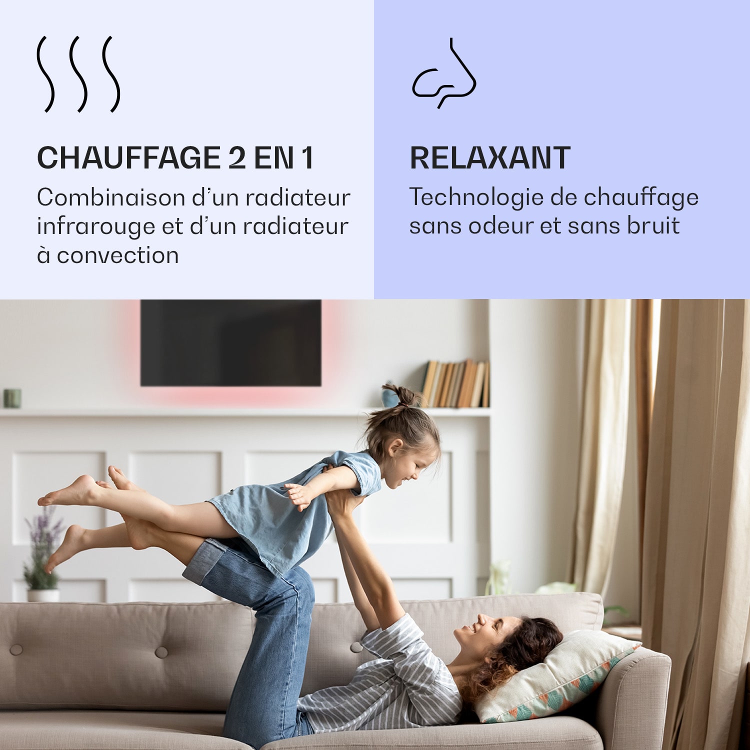 Mojave 750 smart Radiateur 2 en 1 convecteur infrarouge 85x60cm 750W lumière RVB 750 W (60 x 85 cm) | Noir