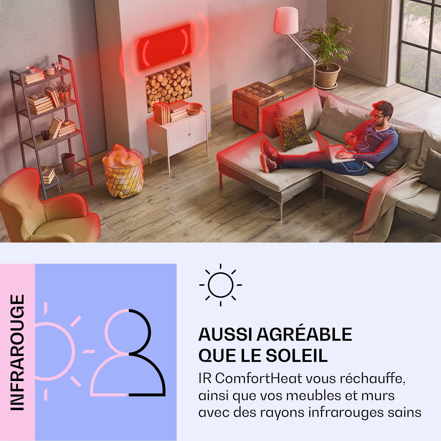 Mojave 750 smart Radiateur 2 en 1 convecteur infrarouge 85x60cm 750W lumière RVB 750 W (60 x 85 cm) | Noir