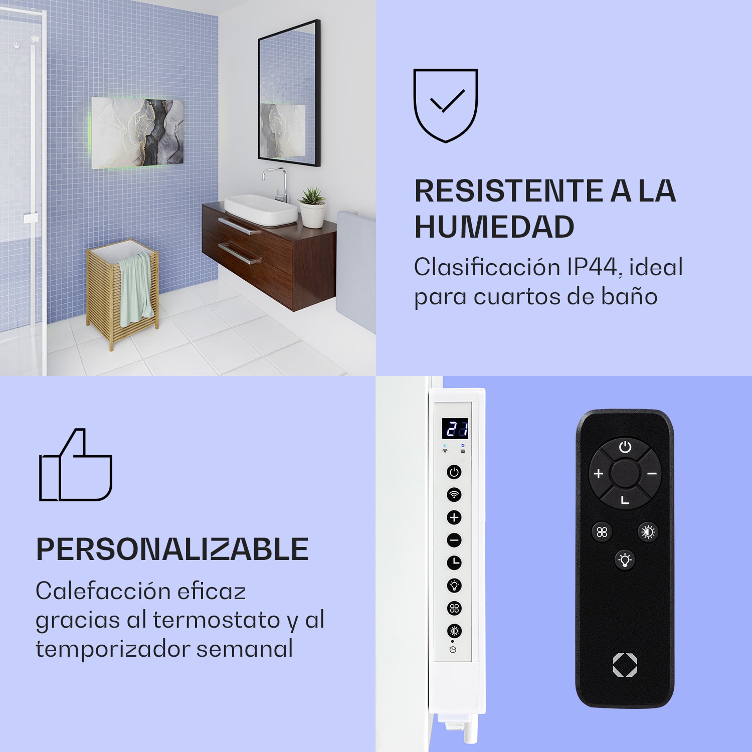 Mojave 750 calentador inteligente 2 en 1 Convector de infrarrojos 85x60 cm 750 W con luz RGB 