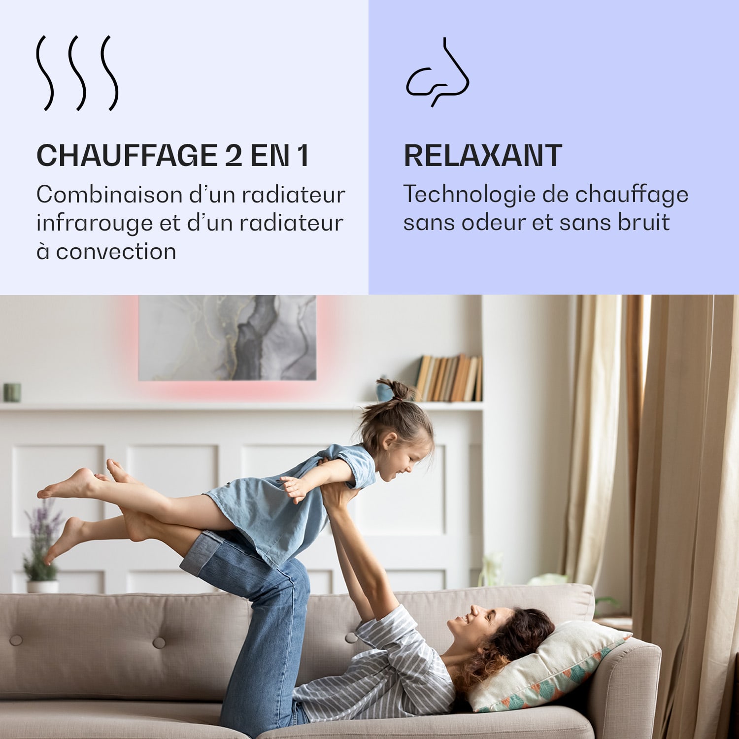 Mojave 750 smart Radiateur 2 en 1 convecteur infrarouge 85x60cm 750W lumière RVB 750 W (60 x 85 cm) | marbre