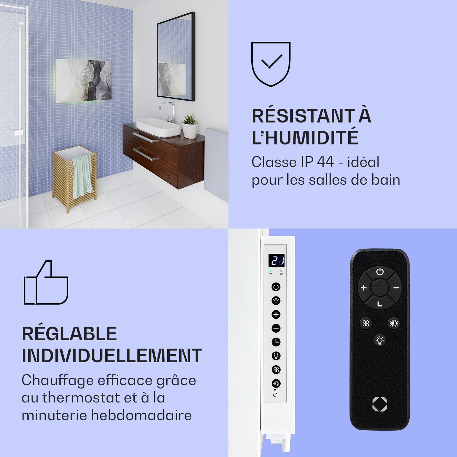 Mojave 750 smart Radiateur 2 en 1 convecteur infrarouge 85x60cm 750W lumière RVB 750 W (60 x 85 cm) | marbre