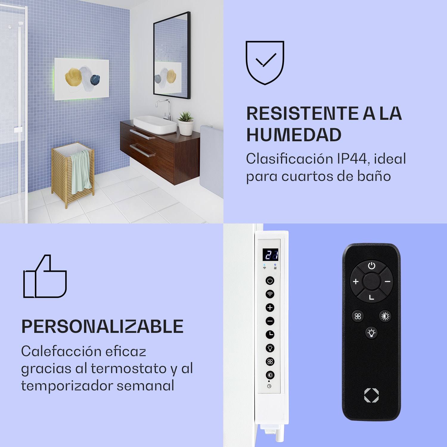 Mojave 750 calentador inteligente 2 en 1 Convector de infrarrojos 85x60 cm 750 W con luz RGB 750 W (60 x 85 cm) | Multi