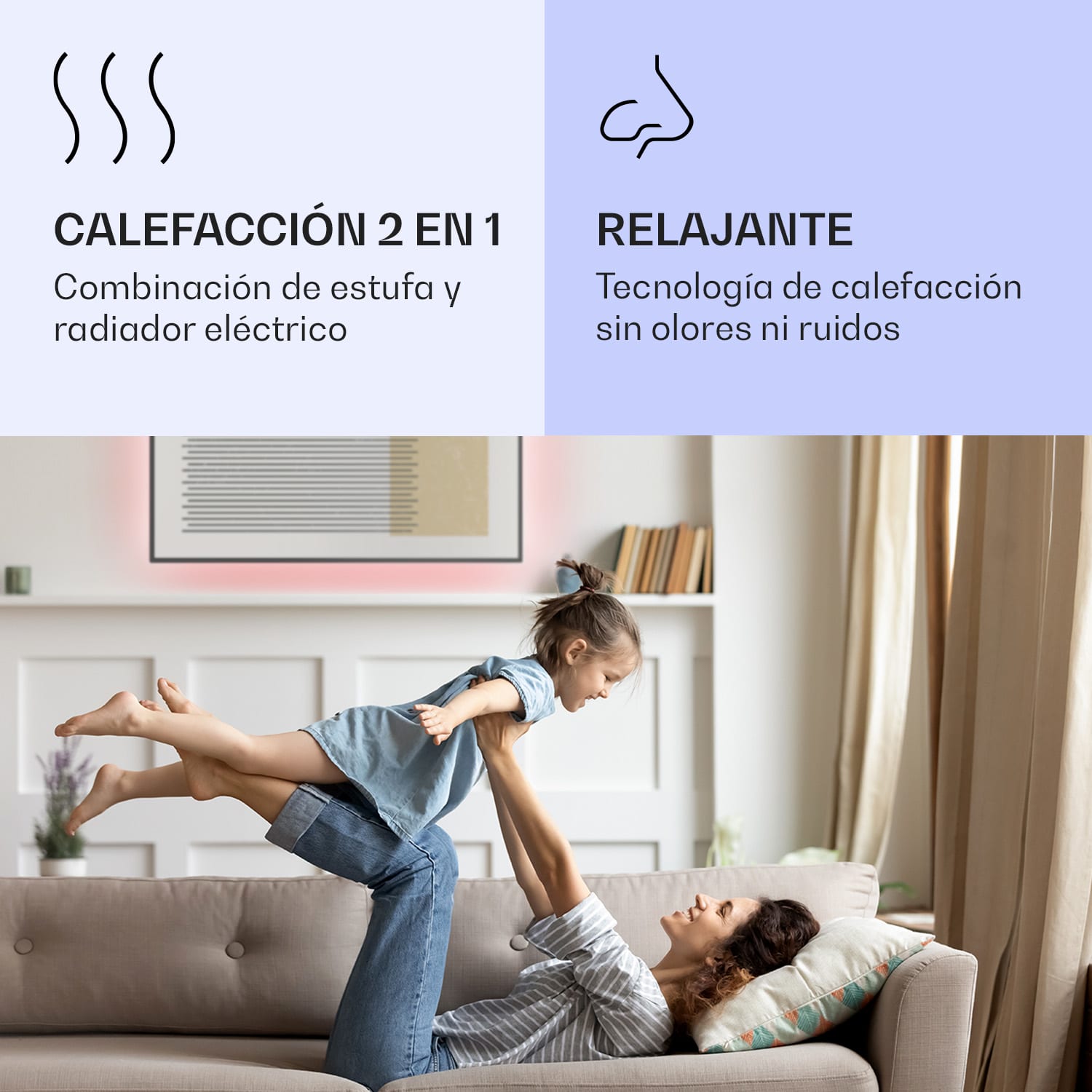 Mojave 1000 calentador inteligente 2 en 1 Convector de infrarrojos 120 x 60 cm 1000 W con luz RGB 1000 W (60 x 120 cm) | Geometric