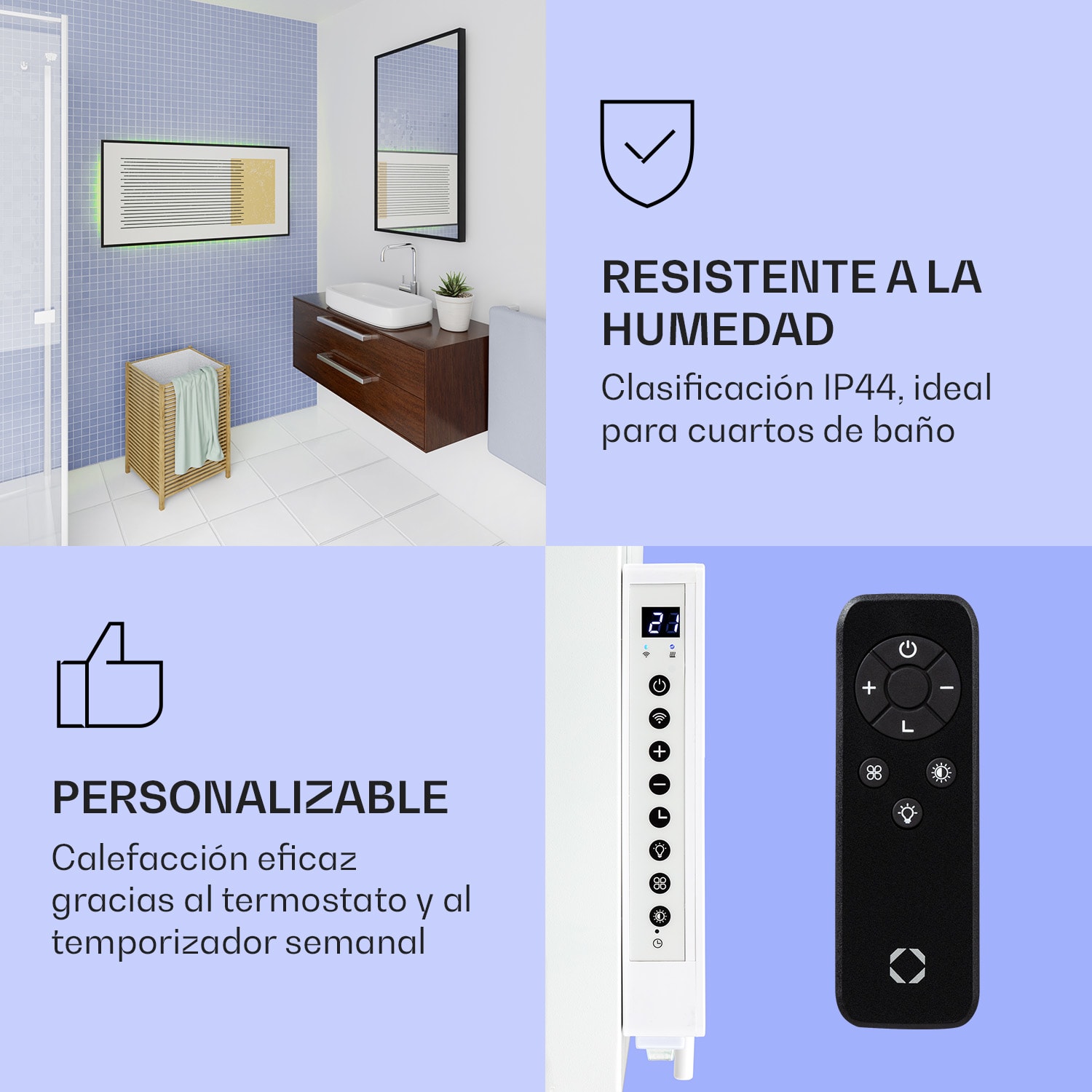 Mojave 1000 calentador inteligente 2 en 1 Convector de infrarrojos 120 x 60 cm 1000 W con luz RGB 1000 W (60 x 120 cm) | Geometric