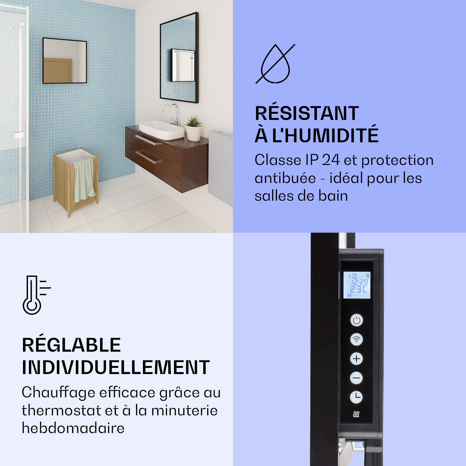 La Palma 500 smart Radiateur 2 en 1 convecteur infrarouge 60x60cm 500W façade miroir 60 x 60 cm | 500 W | Noir