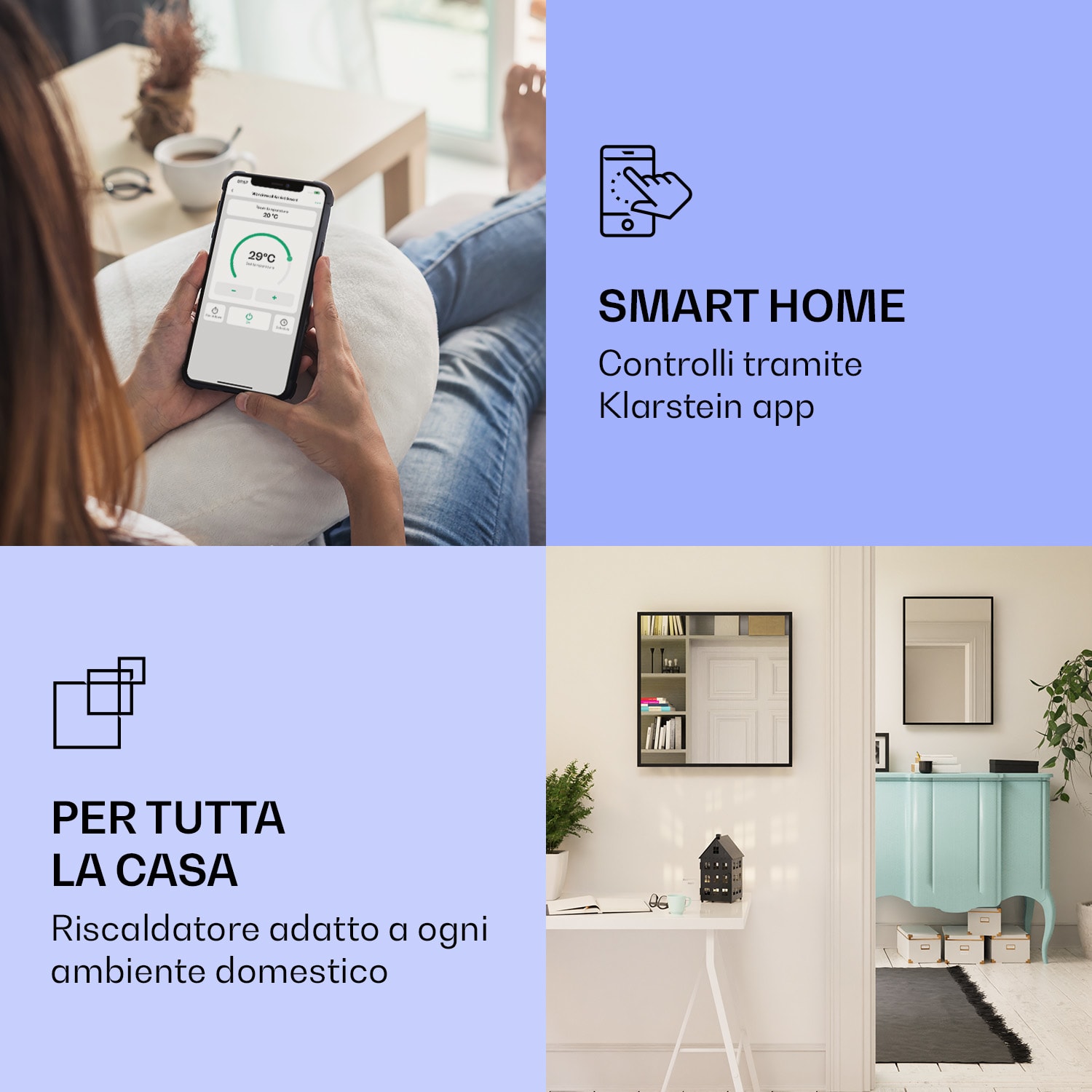 Stufa intelligente 2-in-1 La Palma 500 Termoconvettore a infrarossi 60x60cm 500W Specchio frontale 60 x 60 cm | 500 W | Nero