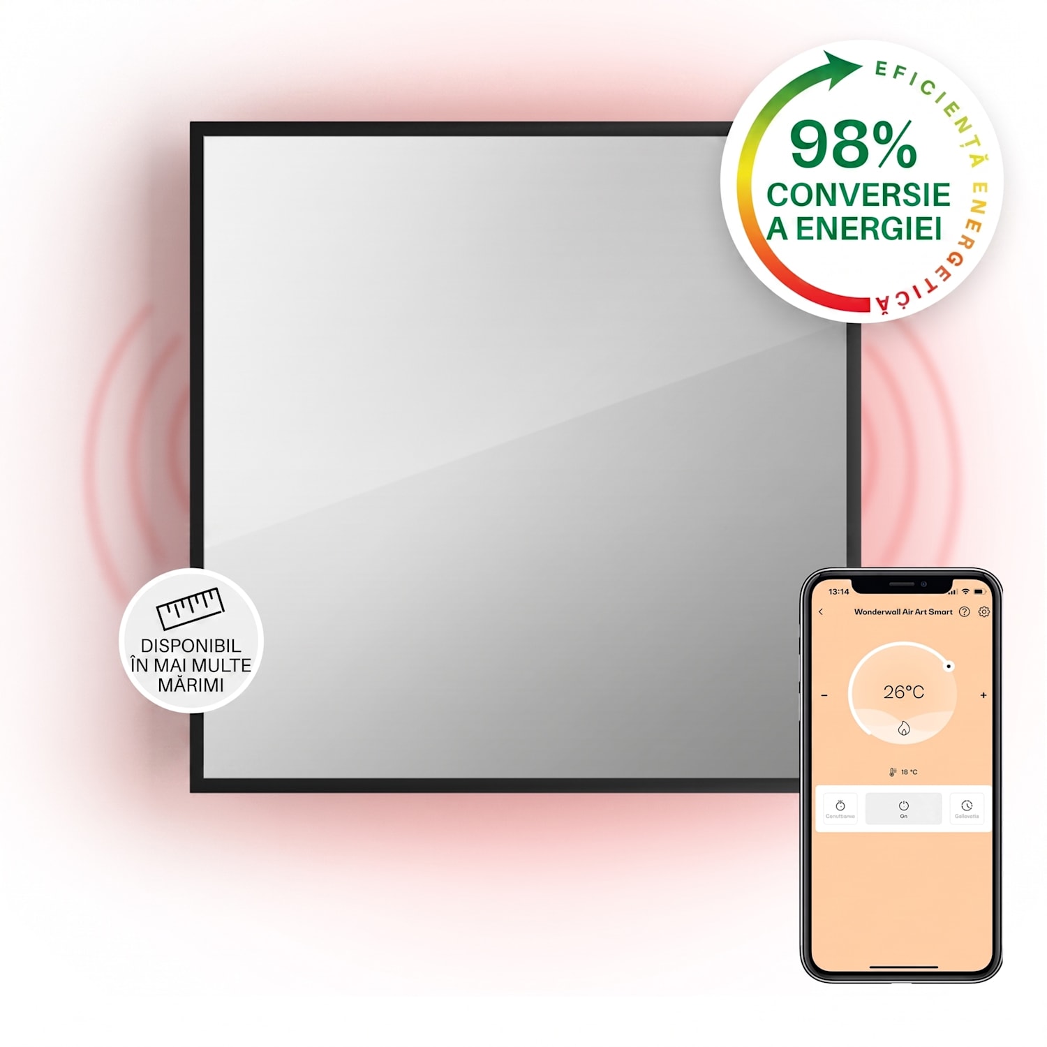La Palma 500 smart, încălzitor, 2 în 1, infraroșu, 60 x 60 cm, 500W, partea frontală cu oglindă 60 x 60 cm | 500 W | Negru