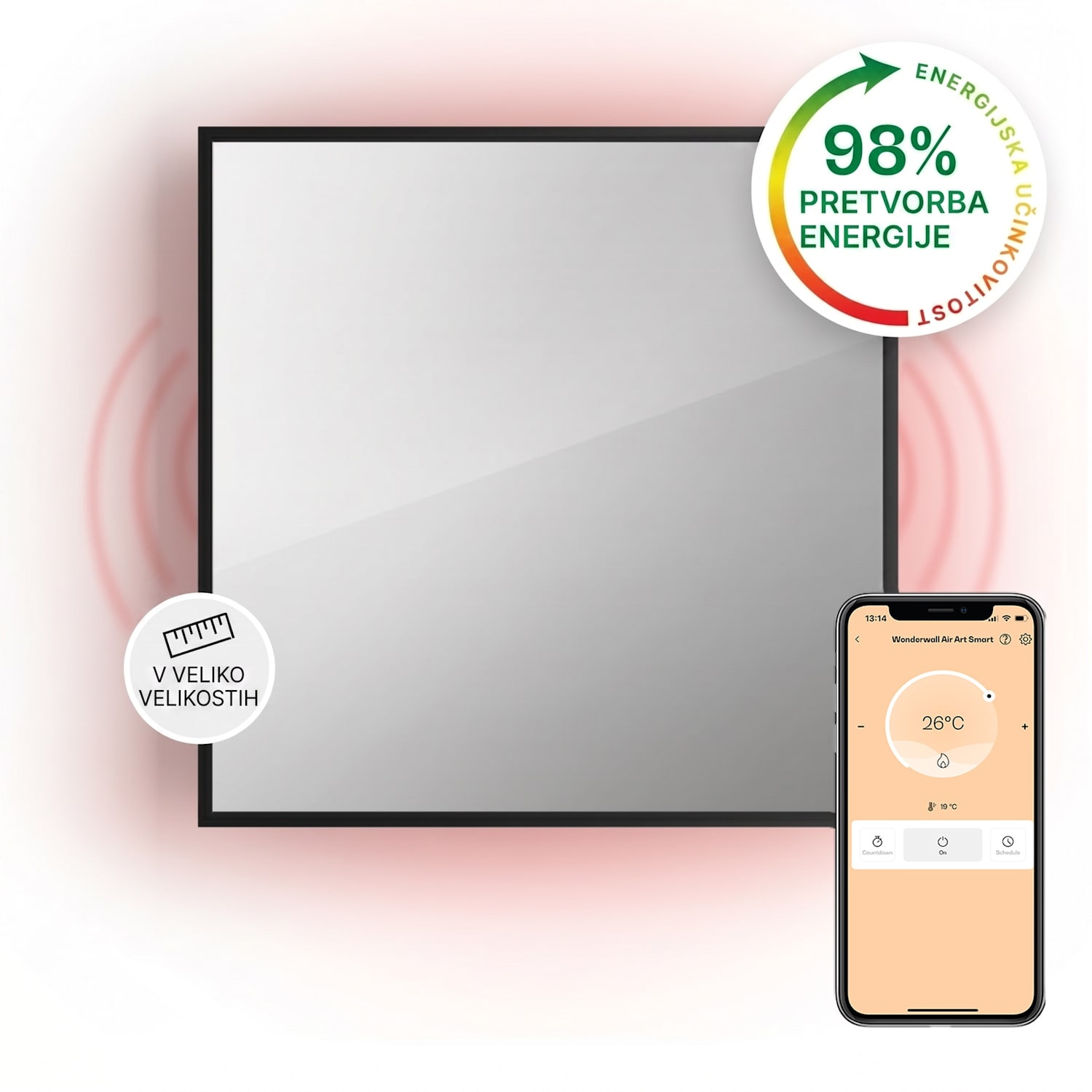La Palma 500 smart, pametni grelnik, 2 v 1, Infrardeči, 60 x 60 cm, 500W, ogledalo spredaj 60 x 60 cm | 500 W | Črna