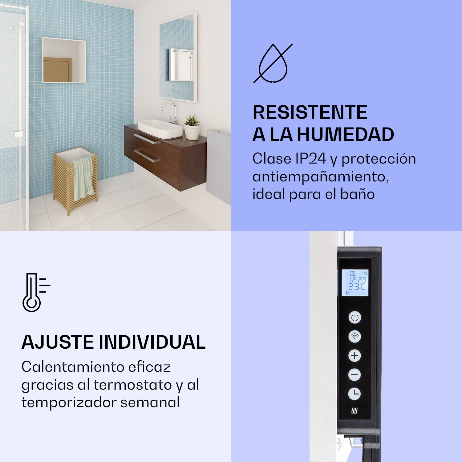 La Palma 500 calentador inteligente 2 en 1 Convector de infrarrojos 60 x 60 cm 500 W Espejo frontal 