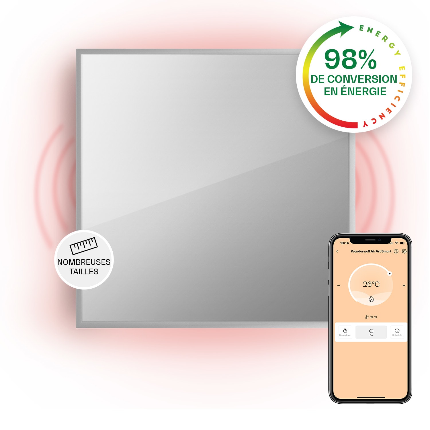 La Palma 500 smart Radiateur 2 en 1 convecteur infrarouge 60x60cm 500W façade miroir 