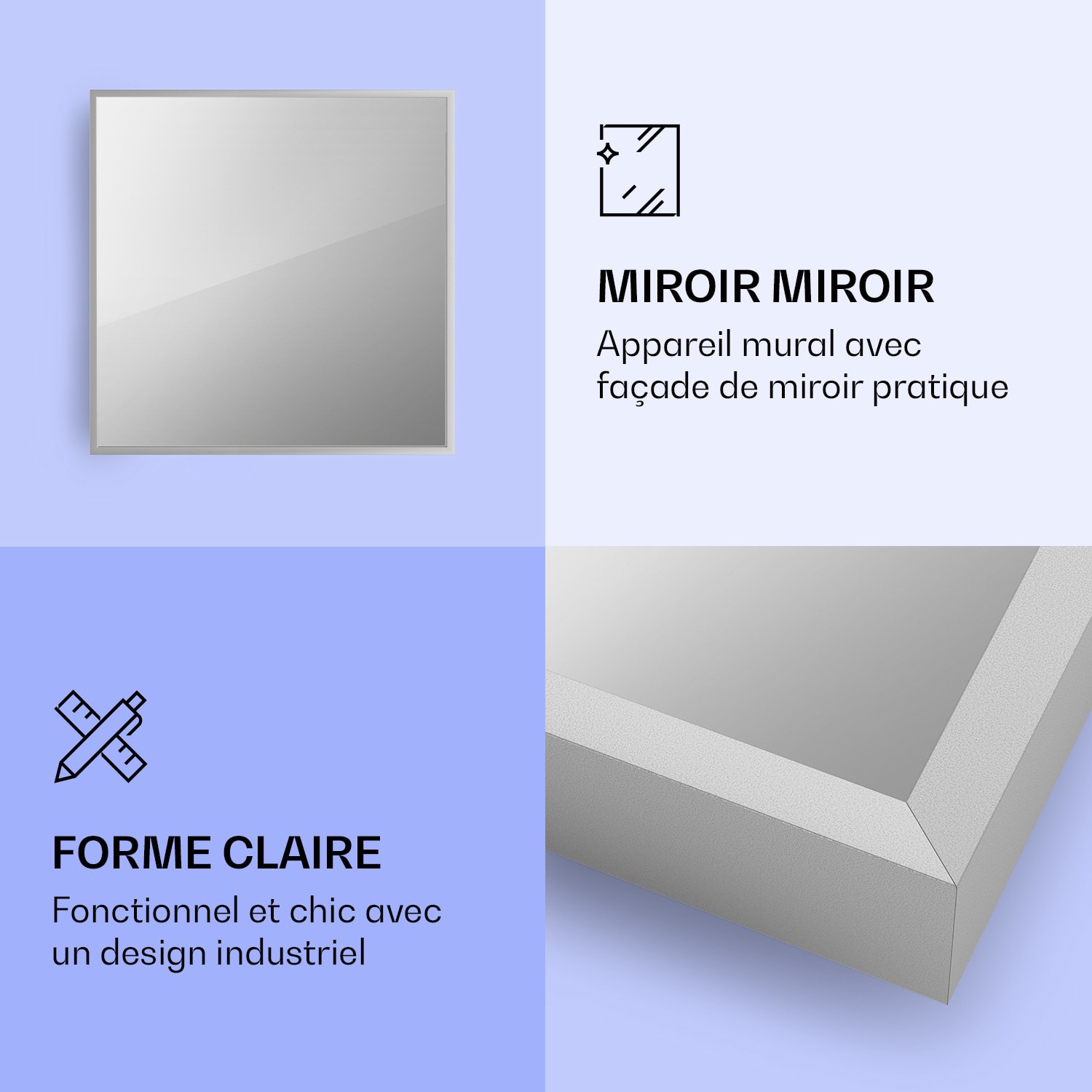 La Palma 500 smart Radiateur 2 en 1 convecteur infrarouge 60x60cm 500W façade miroir 