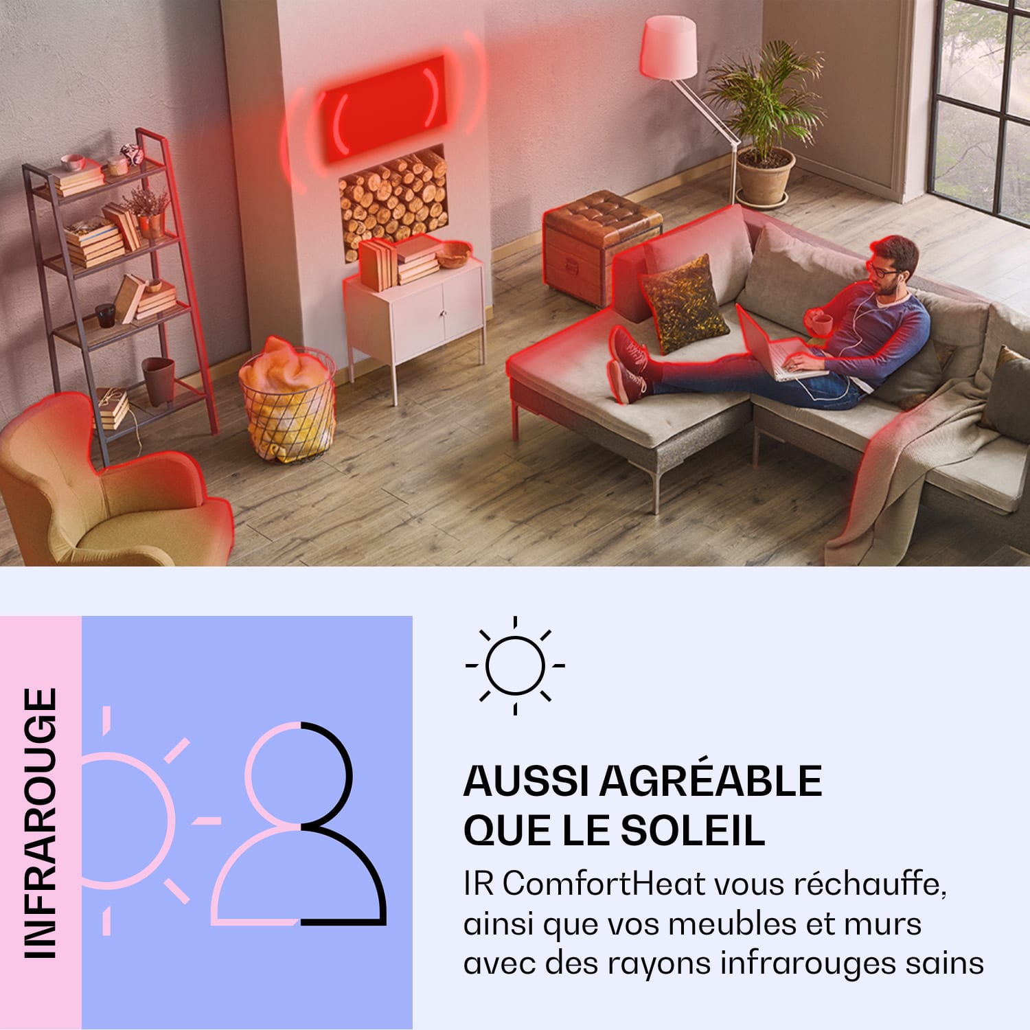 La Palma 500 smart Radiateur 2 en 1 convecteur infrarouge 60x60cm 500W façade miroir 